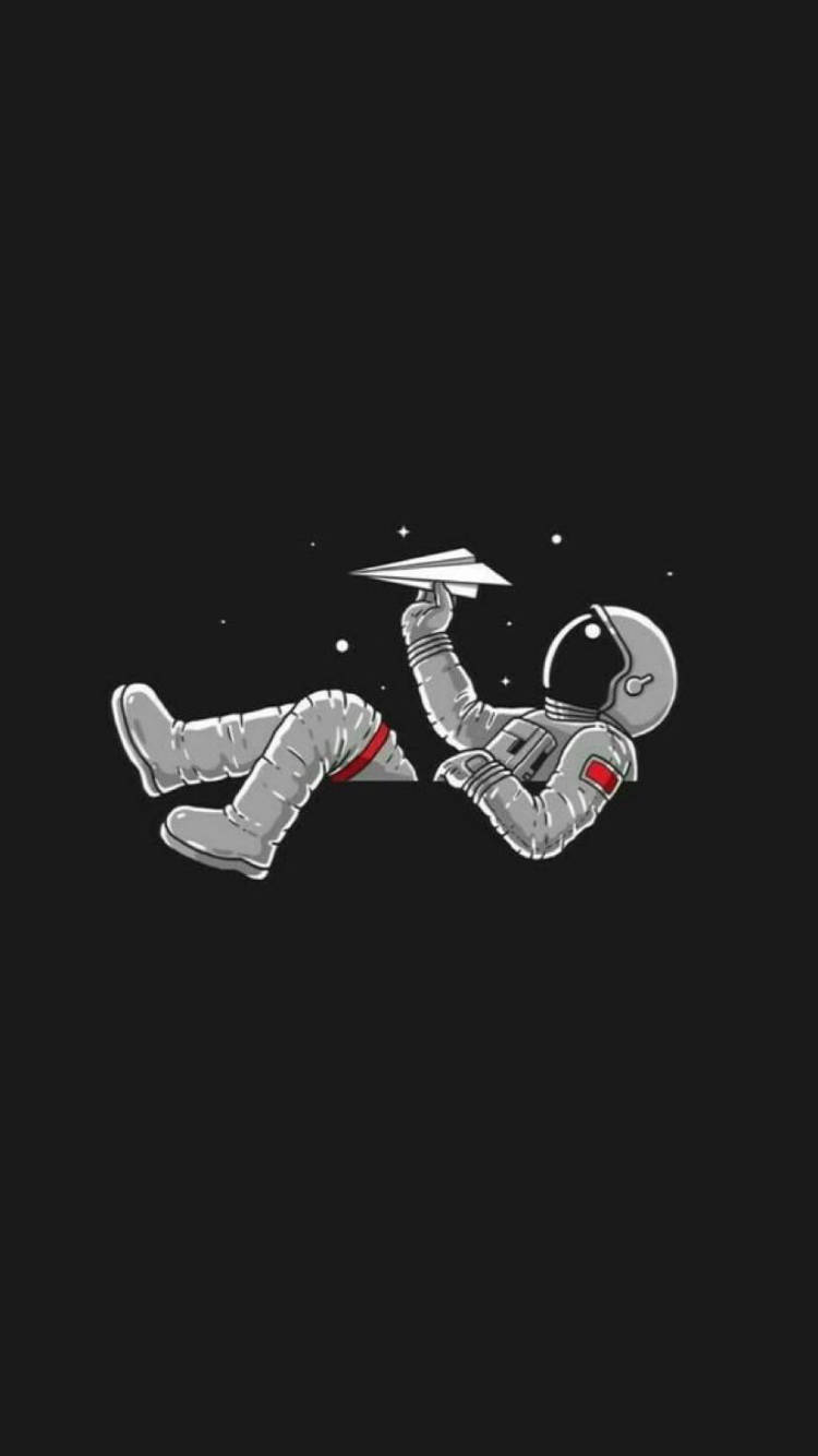 美學 桌布 壁紙 — 一名太空人在星空的黑色背景中漂浮，手持紙飛機。