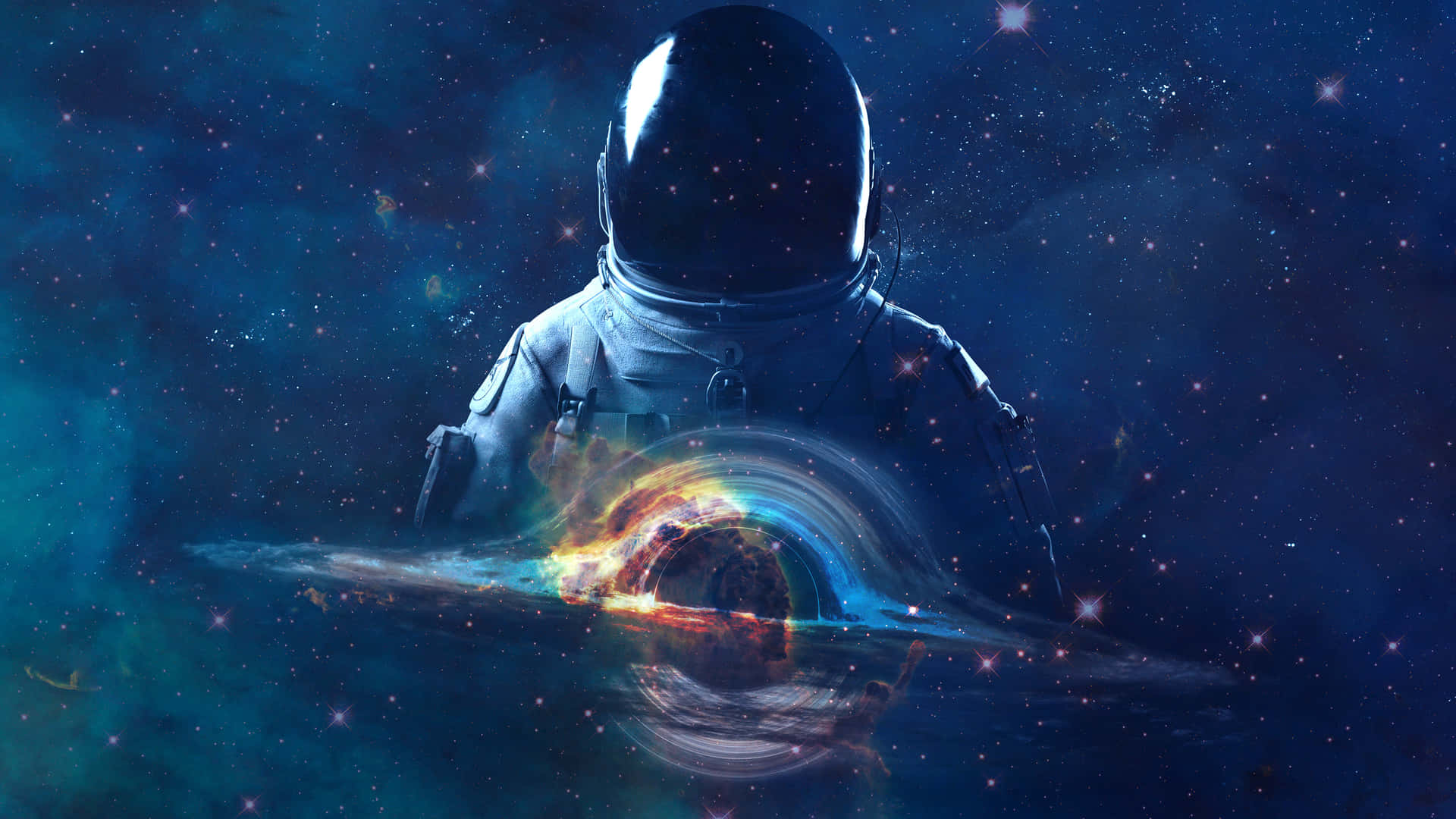 太空人在太空，背後有發光的星雲和星星 — 太空人 壁紙
