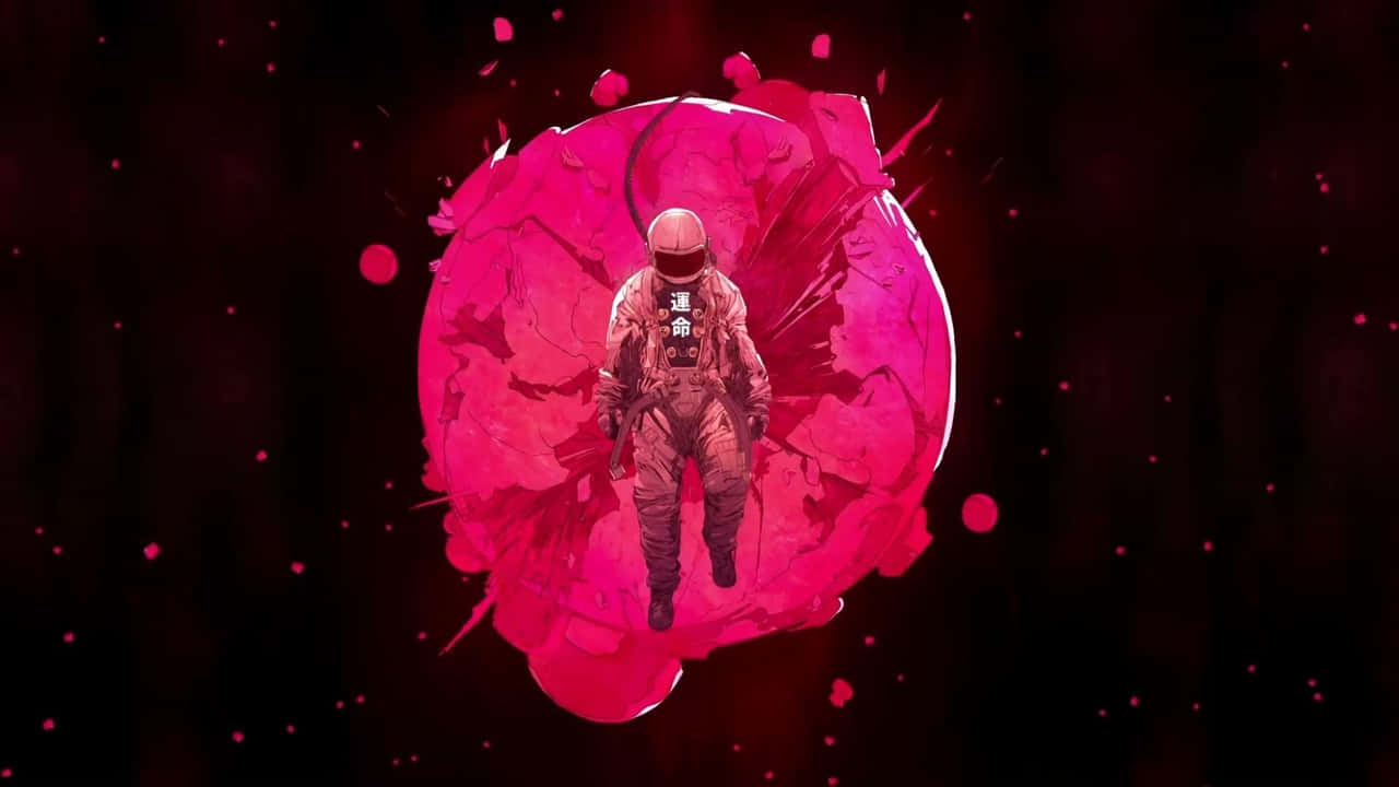 720p Borderlands 3 桌布 壁紙 — 一名太空人漂浮在充滿活力的粉紅色宇宙球體內，背景是黑暗的星空。