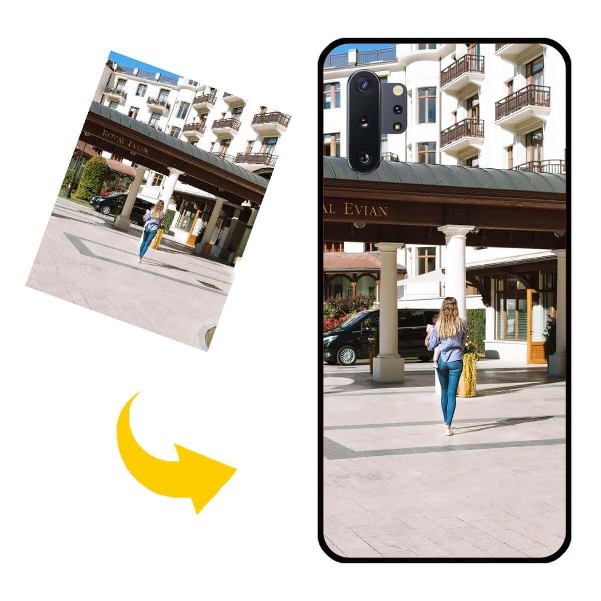 Note 10 桌布 壁紙 — 一名女子在晴朗的天空下從皇家埃維安飯店入口走開，附近停著一輛黑色汽車。