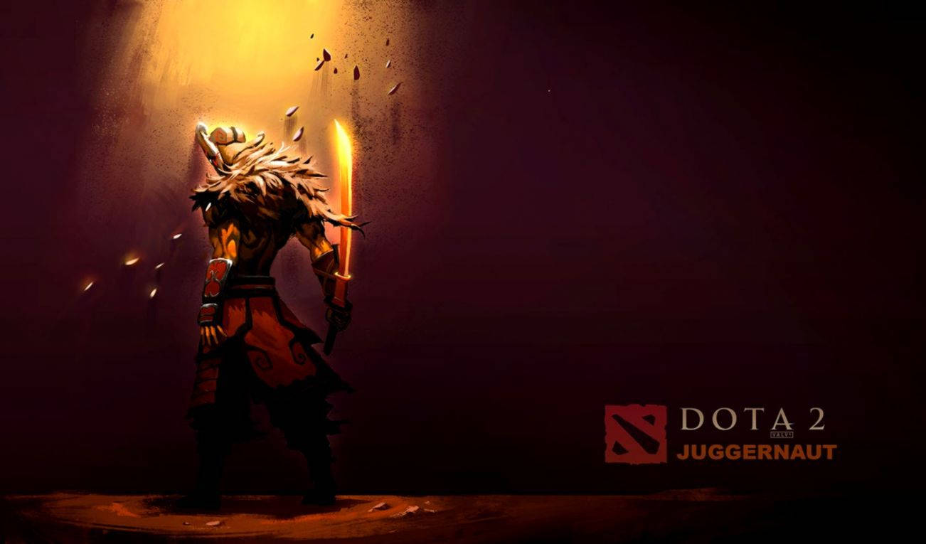 Juggernaut 桌布 壁紙 — 一名戰士手持火焰劍，站在被金色光束照亮的黑暗房間中。