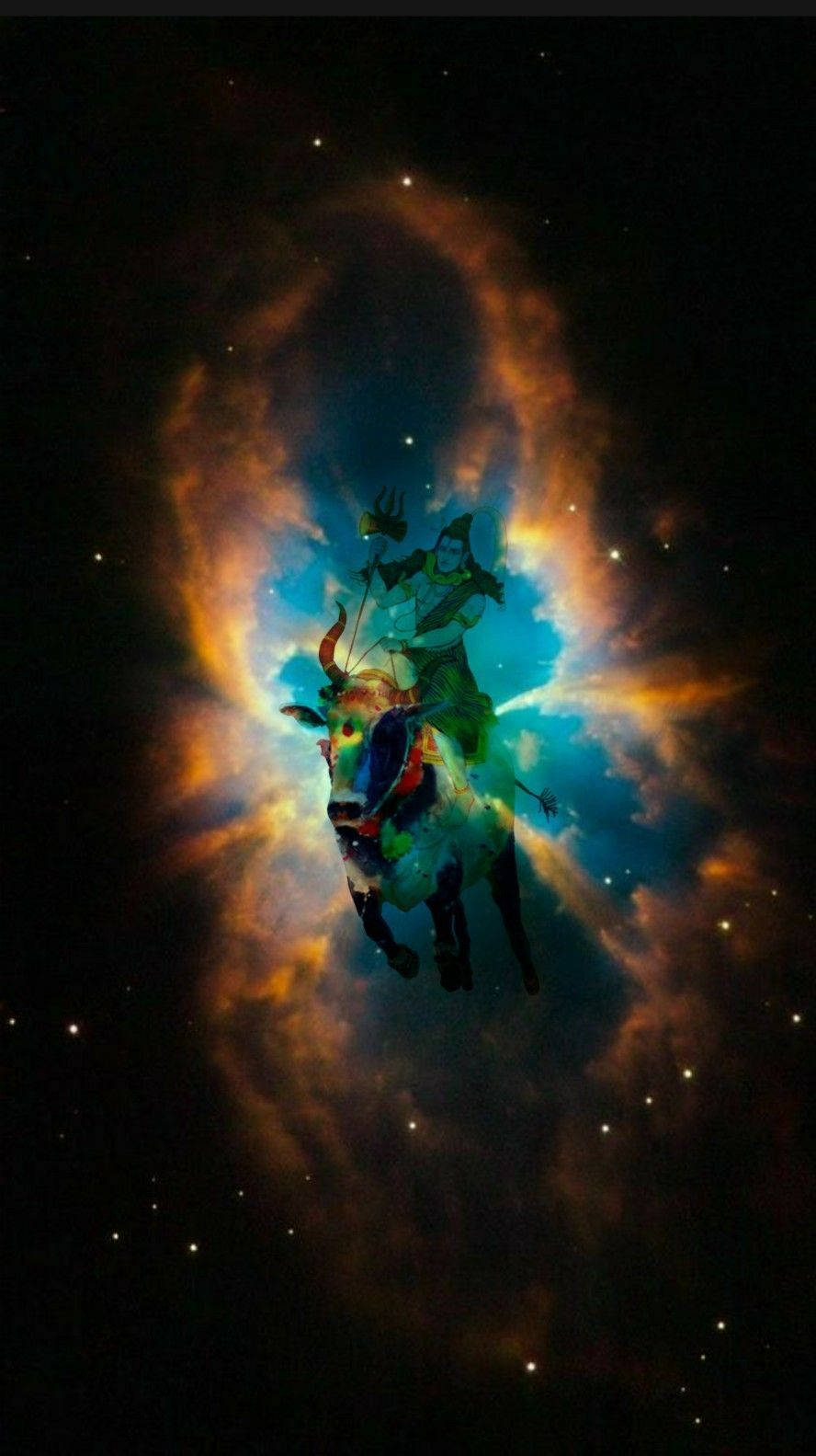 戰士騎公牛飛越彩色宇宙星雲與星星 — 星雲 GIF 壁紙