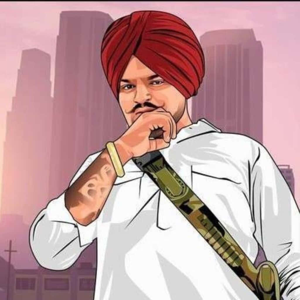 戴紅色頭巾男子在城市持步槍 — Sidhu Moose Wala 壁紙