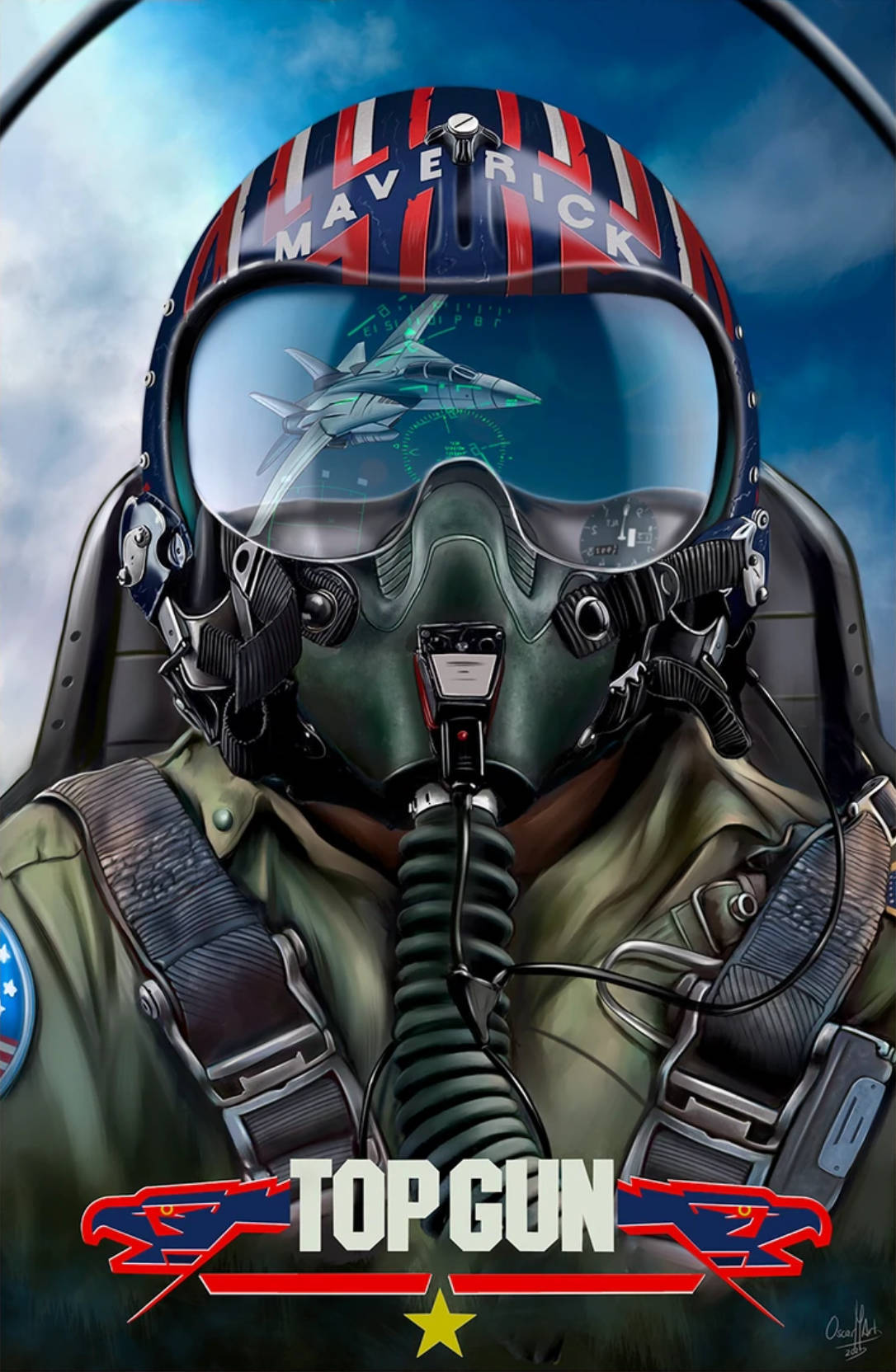 穿著飛行裝備的獨行俠飛行員，面罩反射噴射機 — 捍衛戰士：獨行俠 壁紙