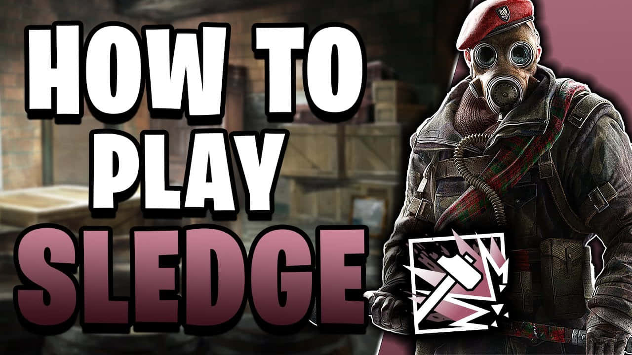 Rainbow Six Siege Sledge 桌布 壁紙 — 一名戴著防毒面具和紅色貝雷帽的士兵，在骯髒的倉庫環境中準備好拿著大錘。