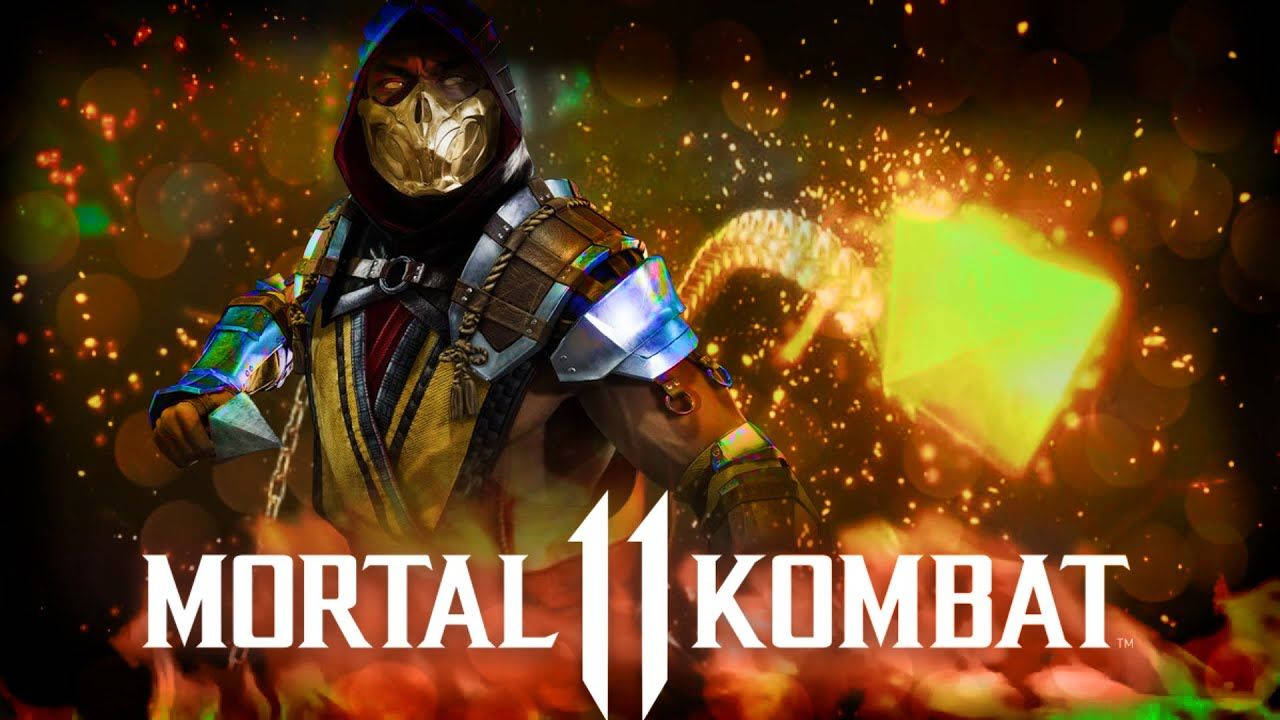 Mortal Kombat 11 身穿盔甲的戰士在火焰背景下揮舞發光武器。 — Fire Emblem Warriors 壁紙