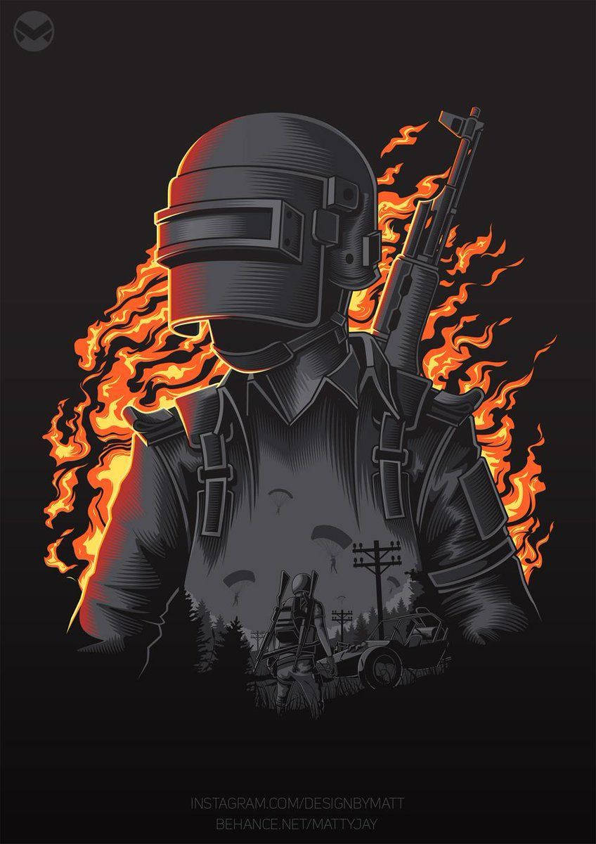 Free Fire 標誌 桌布 壁紙 — 一名戴著頭盔和戰術裝備的風格化士兵，在深色背景中被鮮豔的橙色火焰包圍。