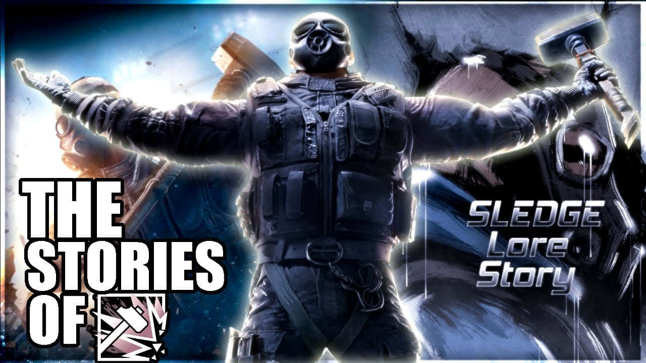 Rainbow Six Siege Sledge 桌布 壁紙 — 一名戴面具的士兵身穿戰術裝備，在帶有發光能量效果的宇宙背景下高舉大錘。