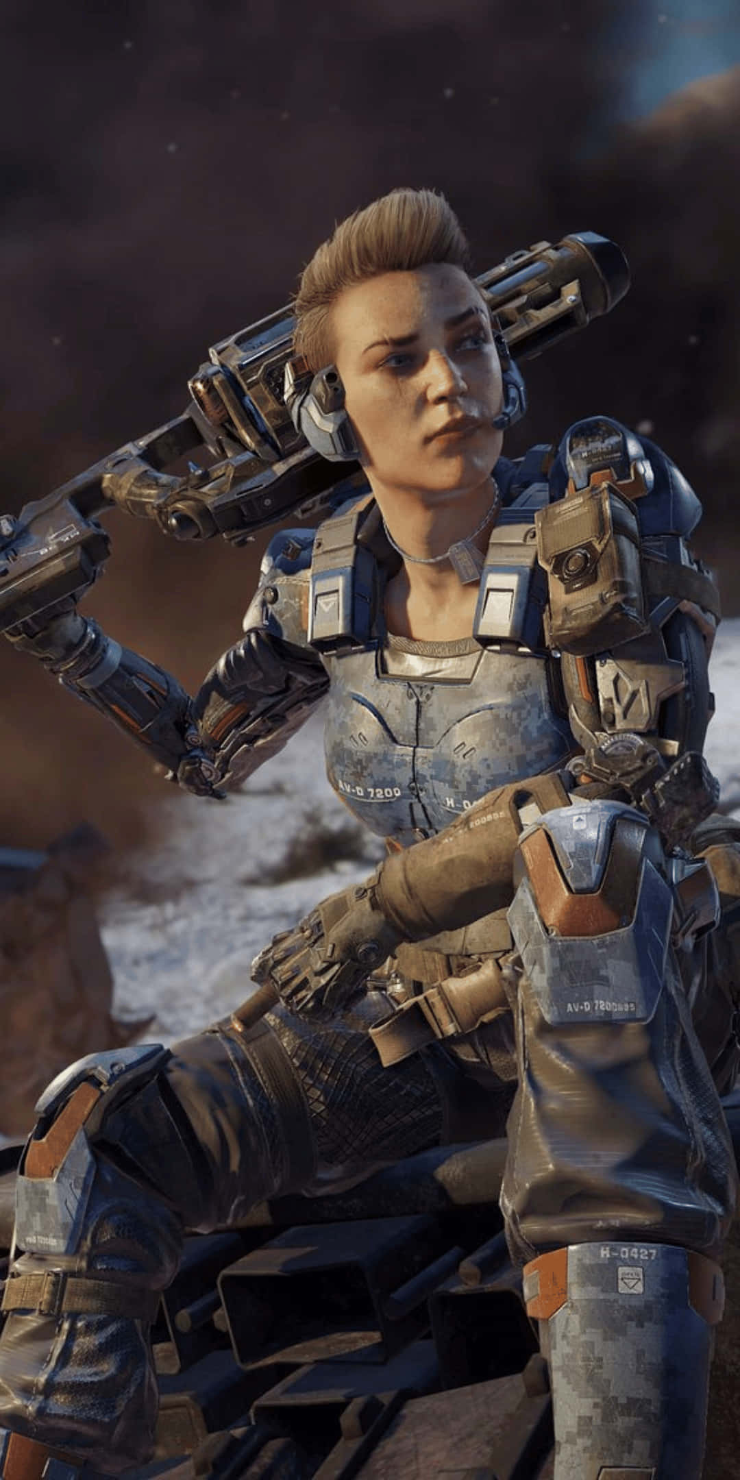 Pixel 3 Call Of Duty Black Ops Cold War 桌布 壁紙 — 一名擁有未來武器的網絡士兵在星空下的荒涼外星景觀中休息。
