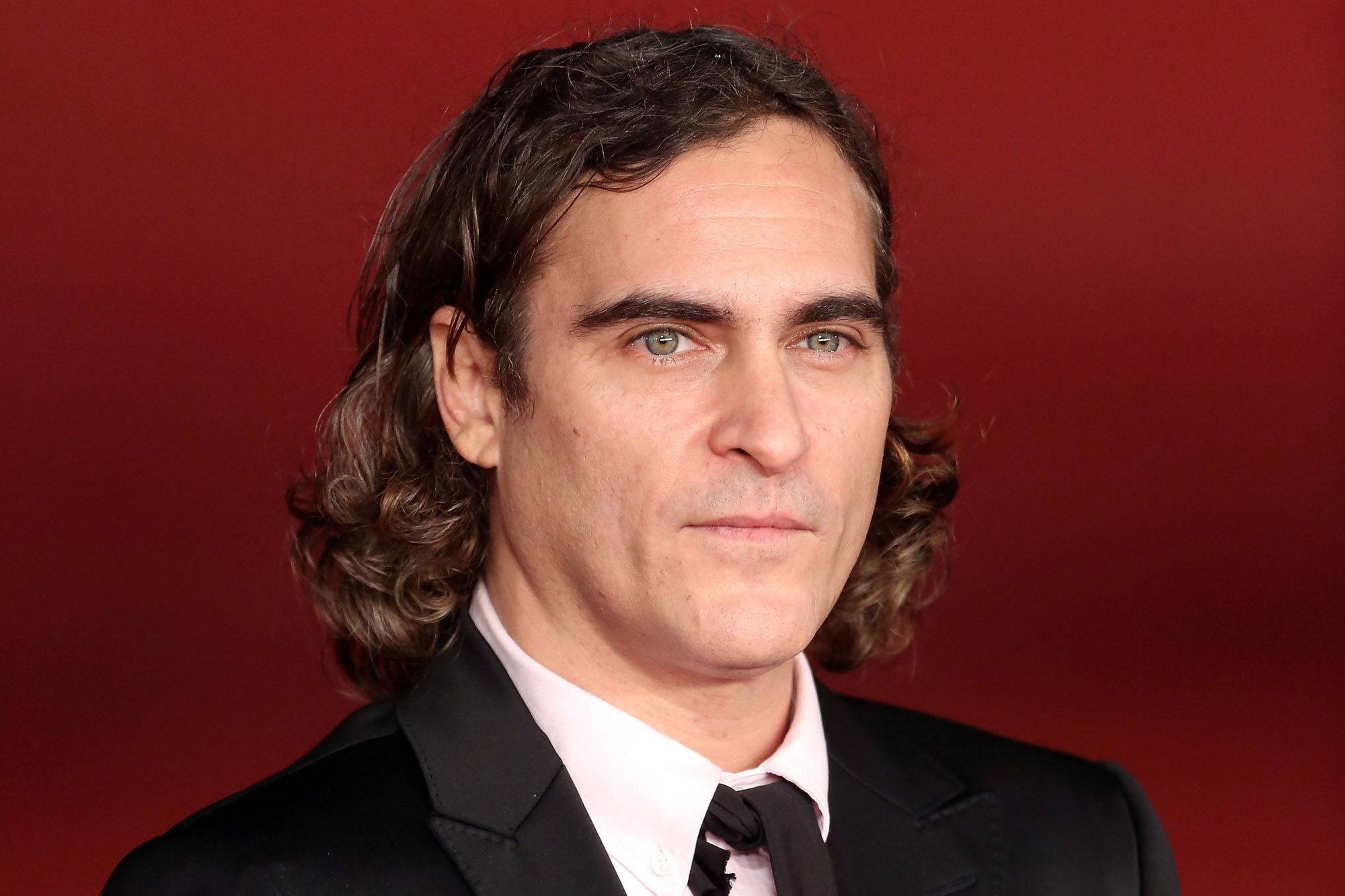 Celebrity 桌布 壁紙 — 一名擁有波浪形棕色頭髮和綠色眼睛的男子，在深紅色背景前穿著黑色西裝和領帶。