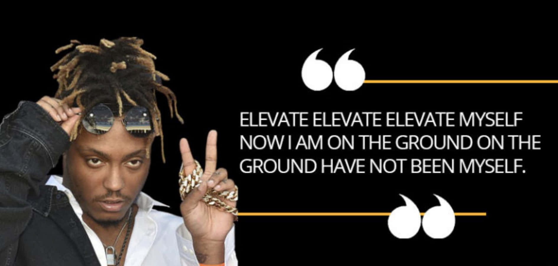 Juice Wrld Quotes 桌布 壁紙 — 一名留著辮子頭、戴著太陽眼鏡的男子，在黑色背景前比出和平手勢，背景上有粗體白色文字引用「ELEVATE ELEVATE ELEVATE MYSELF」。