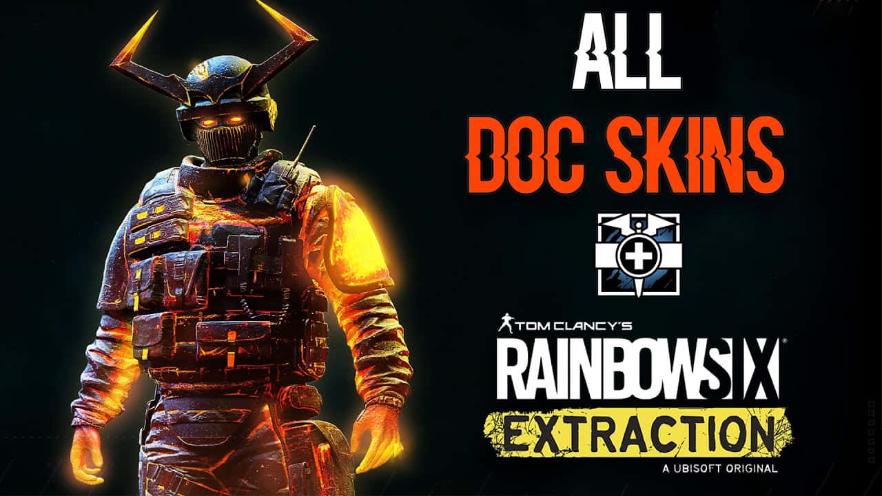 Rainbow Six Siege Doc 桌布 壁紙 — 一名發光的武士主題戰術裝備操作員站在黑暗背景前，帶有遊戲標題文字。