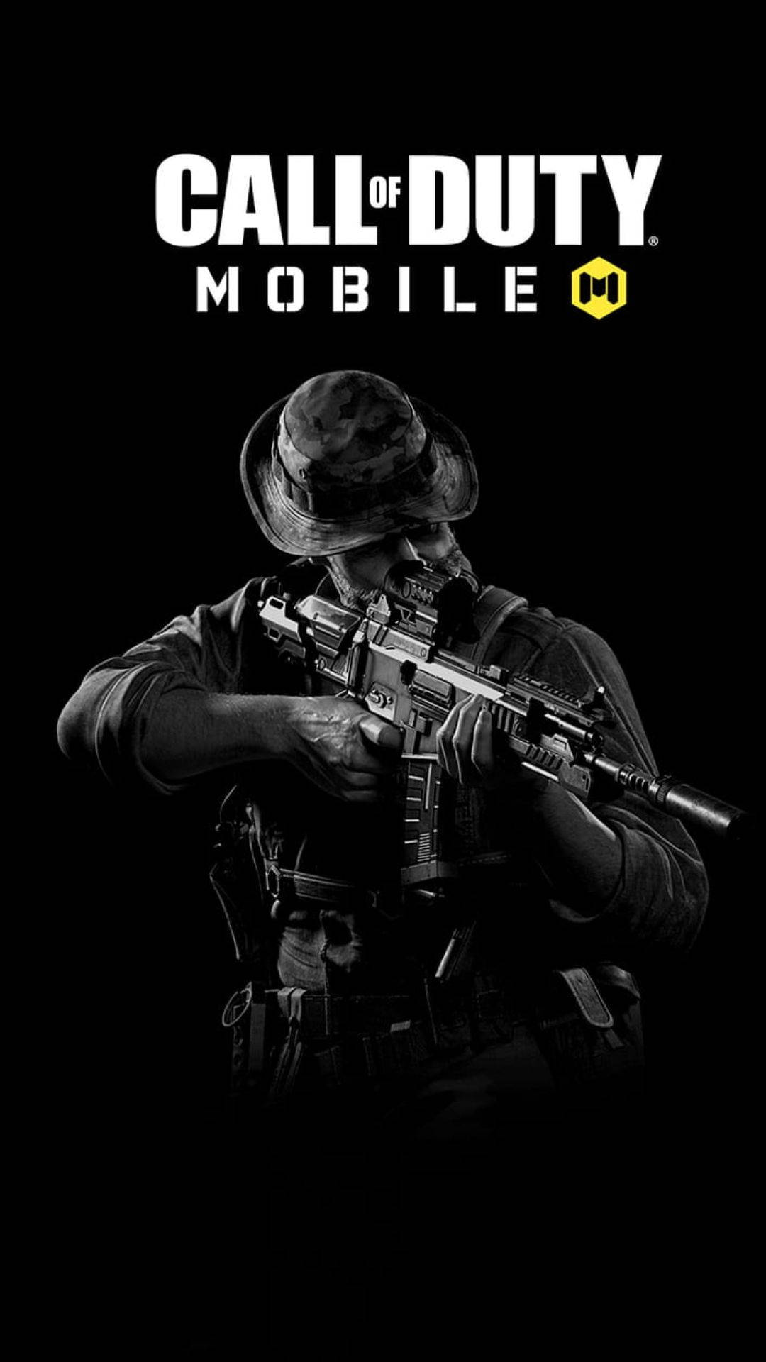 黑白Call of Duty Mobile遊戲桌布中瞄準步槍的士兵。 — 電玩遊戲 GIF 壁紙