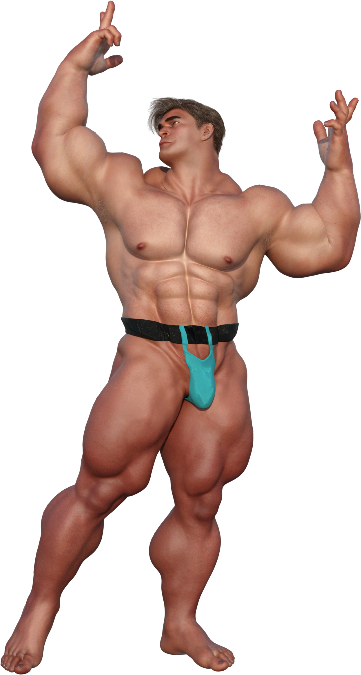 Fitness 桌布 壁紙 — 一名穿著青綠色和黑色內衣的超級肌肉男在黑色背景前擺出強而有力的姿勢。