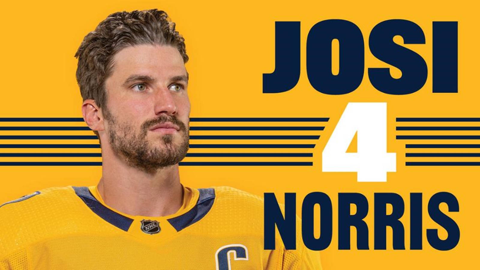 運動 桌布 壁紙 — 一名穿著黃色球衣的曲棍球運動員，球衣上有 'JOSI 4 NORRIS' 文字，背景為大膽的黃色。