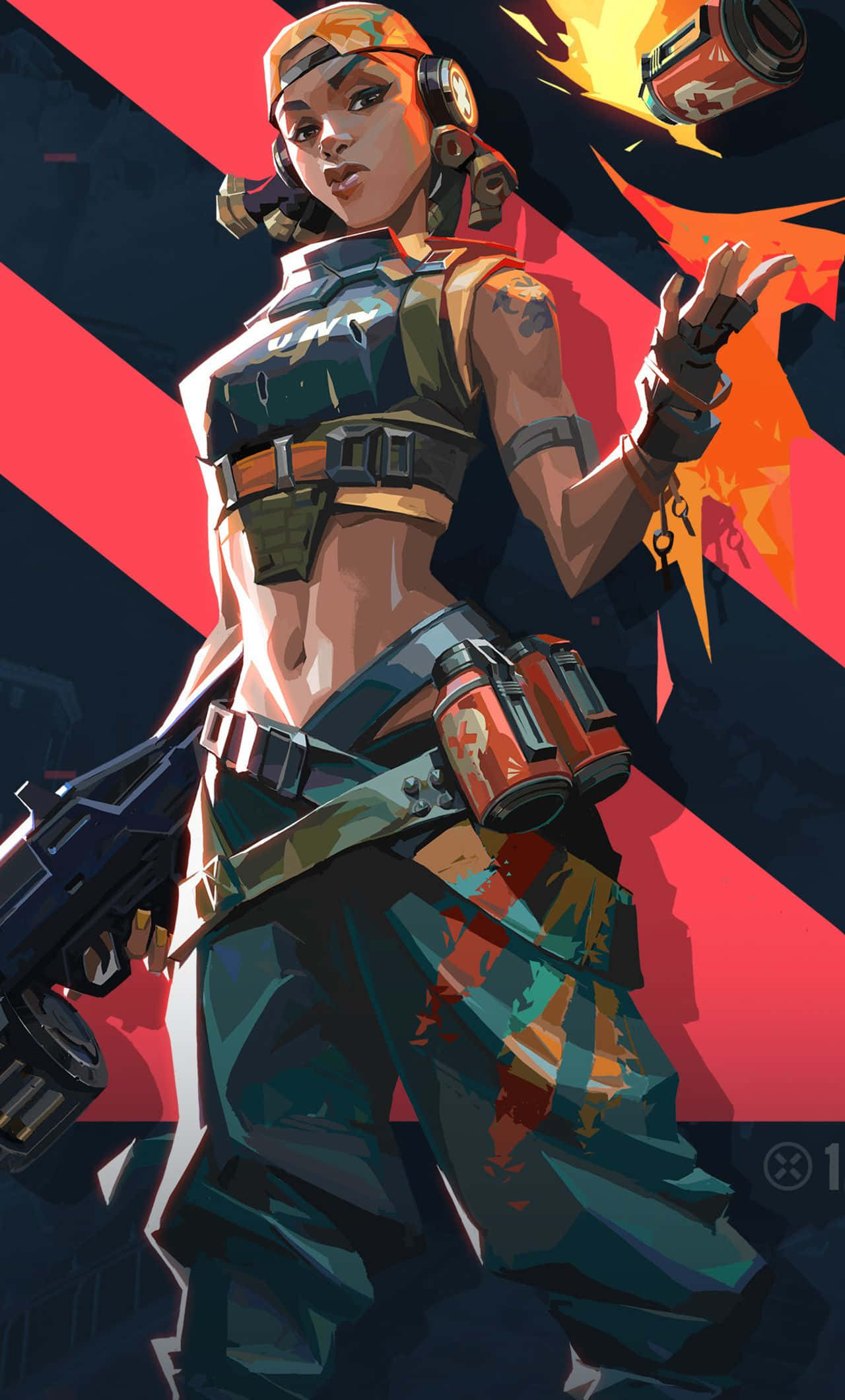 video games 桌布 壁紙 — 一名身穿戰術裝備的兇猛女兵在熾熱的紅黑背景下手持武器。