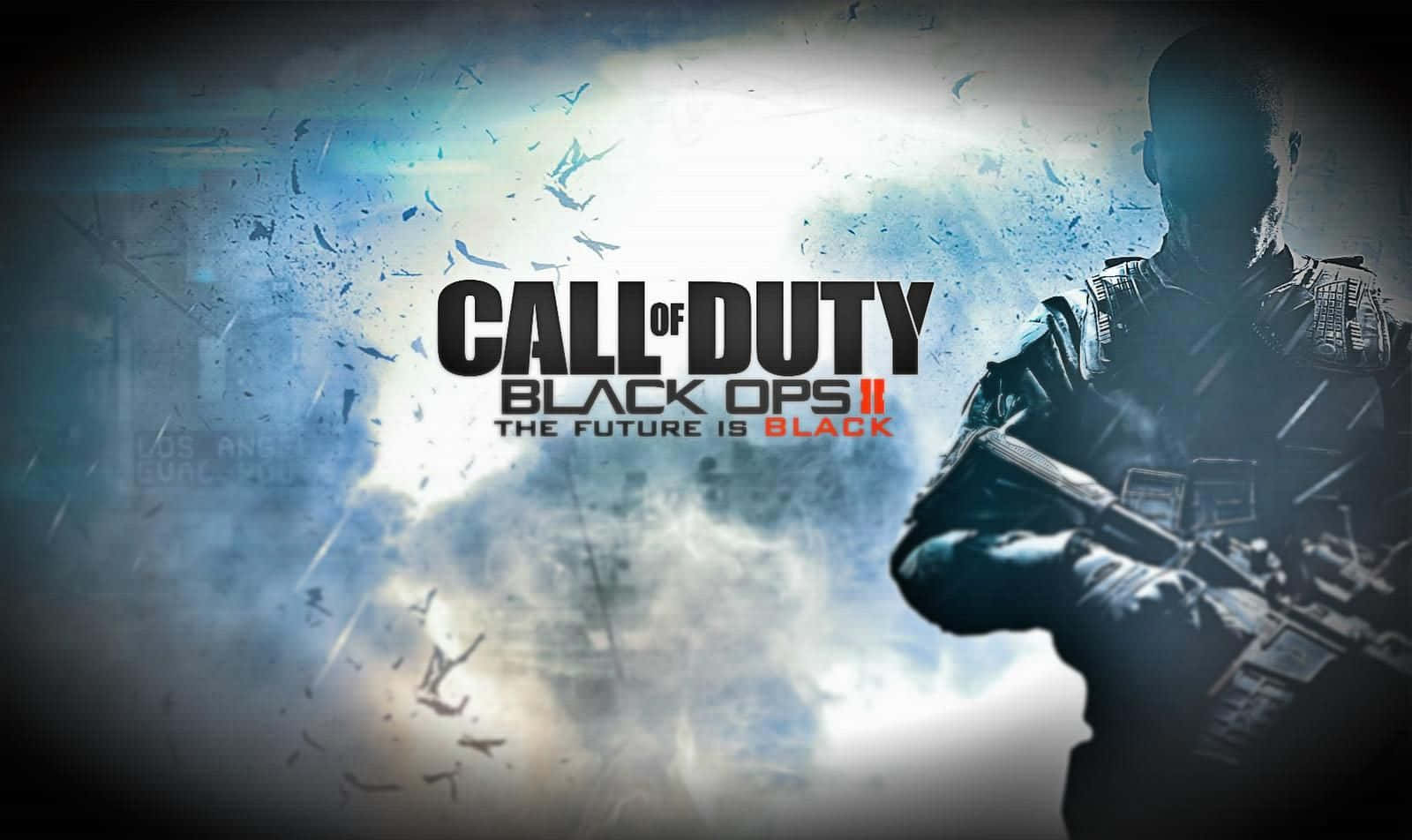 First-person Shooter 桌布 壁紙 — 一名身穿戰術裝備的士兵以剪影姿態站立，背景是碎裂的藍白爆炸效果和遊戲標題文字。