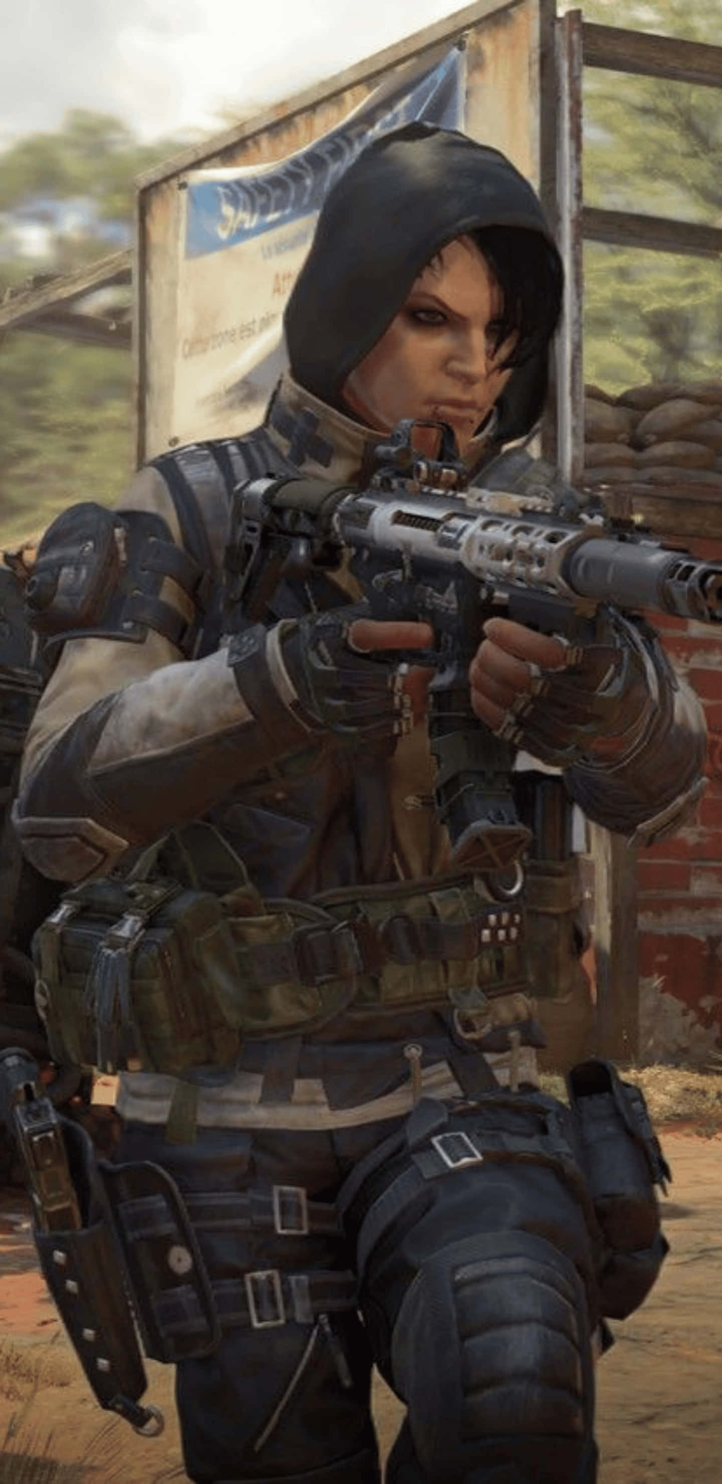 Pixel 3xl Call Of Duty Black Ops 4 桌布 壁紙 — 一名身穿戰術裝備的士兵在戰爭蹂躪的背景下，專注地瞄準步槍。