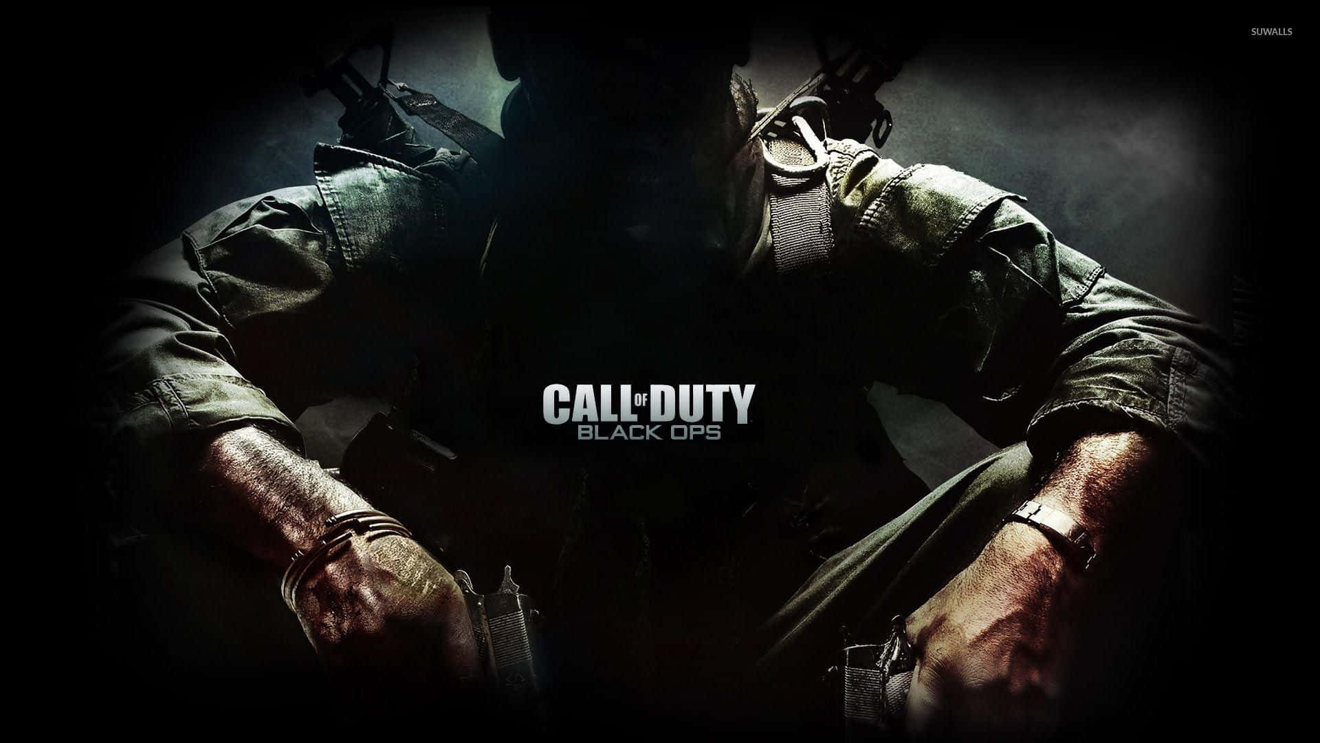 Call Of Duty 2020 桌布 壁紙 — 一名身穿戰術裝備的士兵在黑暗煙霧中呈現剪影，強烈的燈光突出他的雙手和武器。