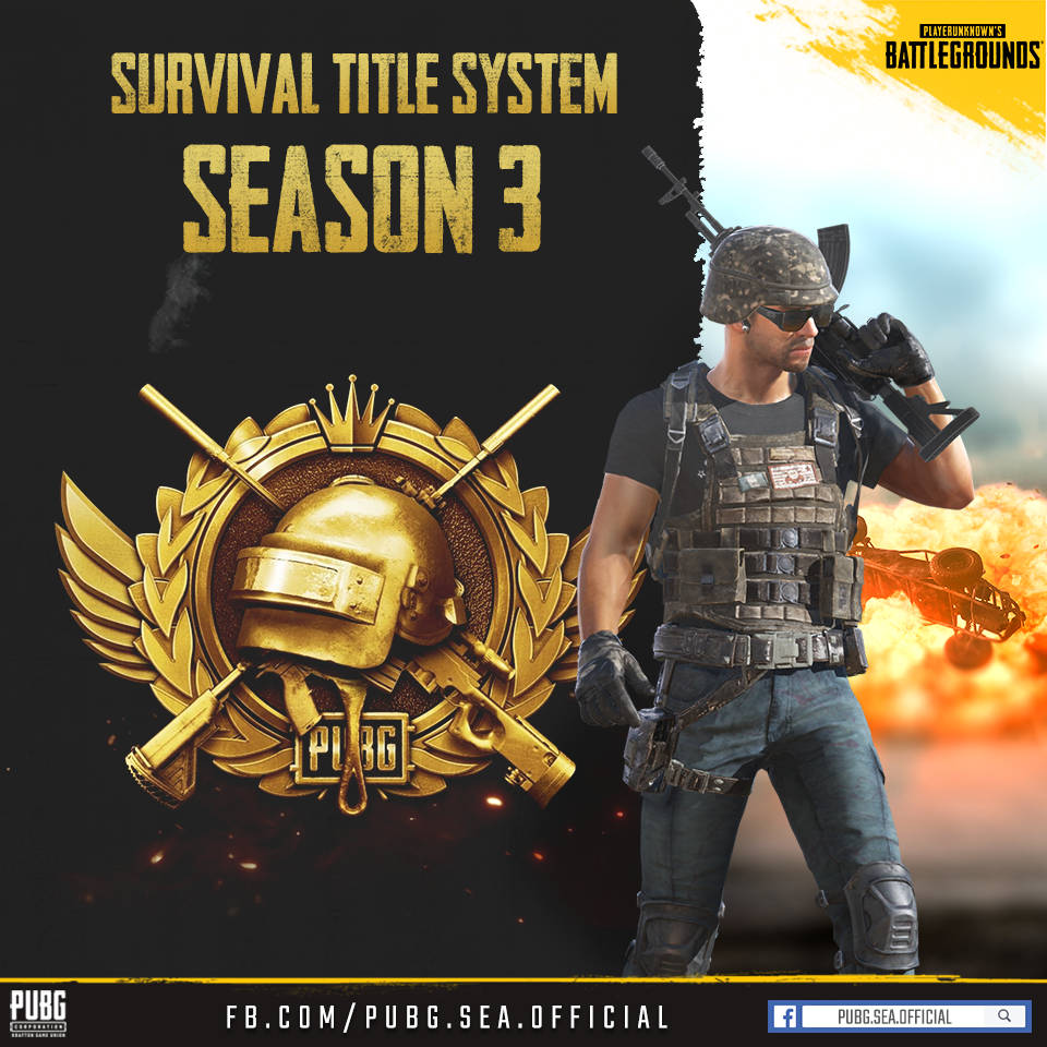 pubg mobile 桌布 壁紙 — 一名身穿戰術裝備的士兵站在金色PUBG Season 3標誌旁，背景是熾熱的爆炸。