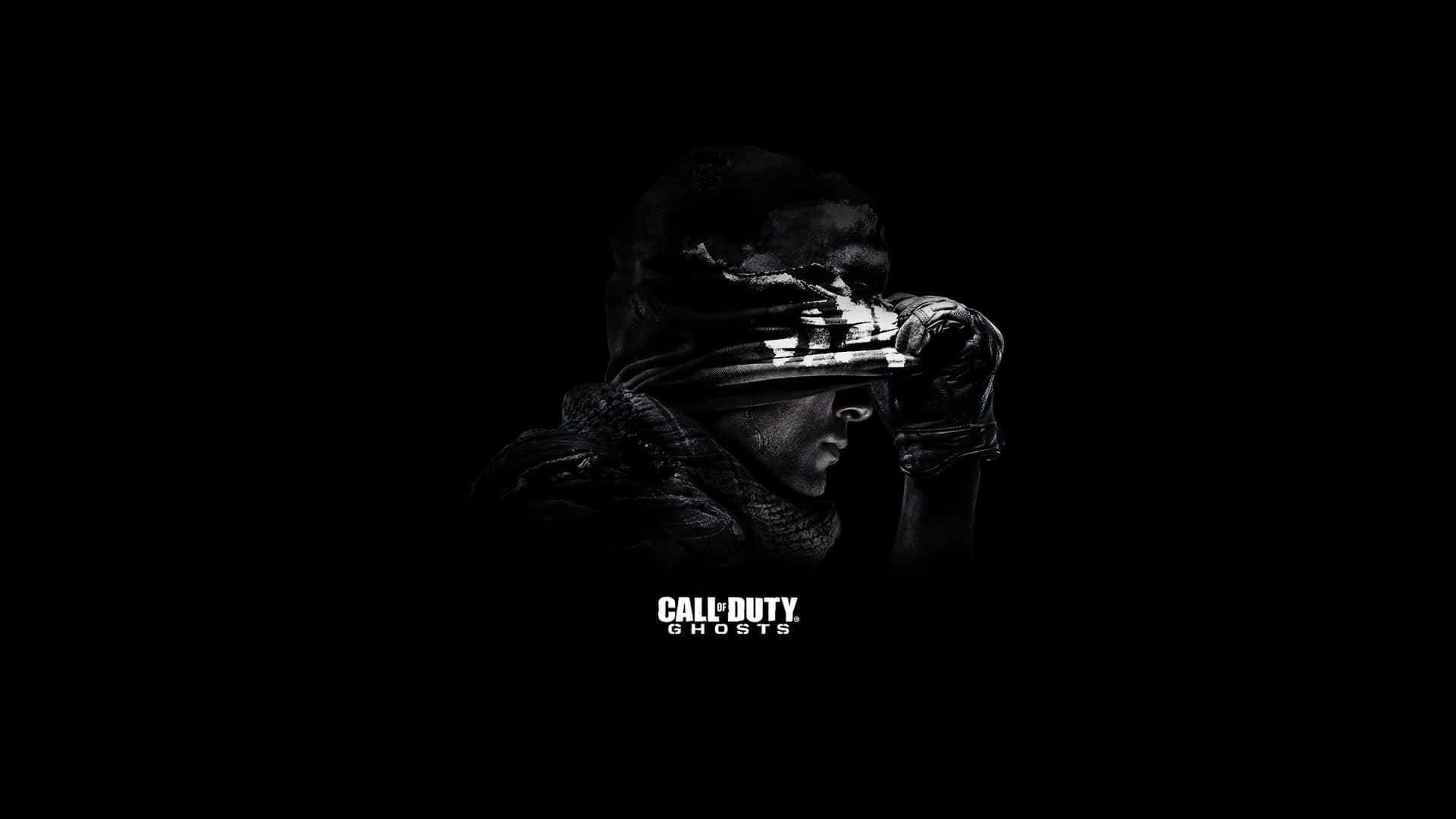 Call Of Duty Ghosts 桌布 壁紙 — 一名身穿戰術裝備的士兵透過步槍瞄準鏡凝視著純黑色背景，上面有 'Call of Duty Ghosts' 文字。