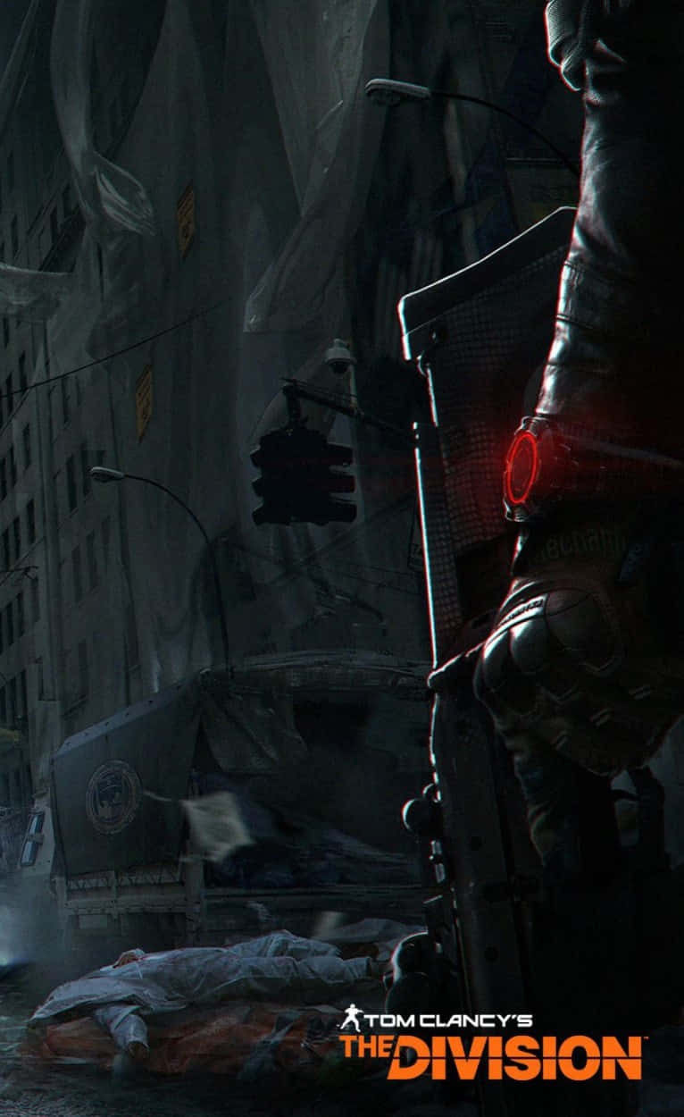 Gaming Banner 桌布 壁紙 — 一名身穿戰術裝備的孤獨士兵站在被毀的城市街道上，手持一把發出紅光的步槍，背景是倒塌的建築物和瓦礫。