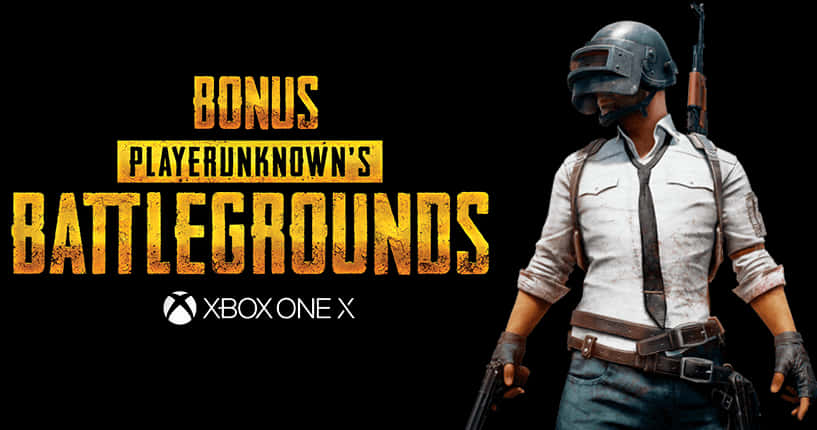 Pubg 標誌 桌布 壁紙 — 一名身穿戰鬥裝備的士兵在黑色背景前持步槍，並帶有發光黃色 PUBG Xbox One X 文字。