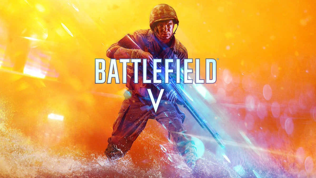 games 桌布 壁紙 — 一名身穿戰鬥裝備的士兵持步槍衝過爆炸性的橙色和黃色光芒。
