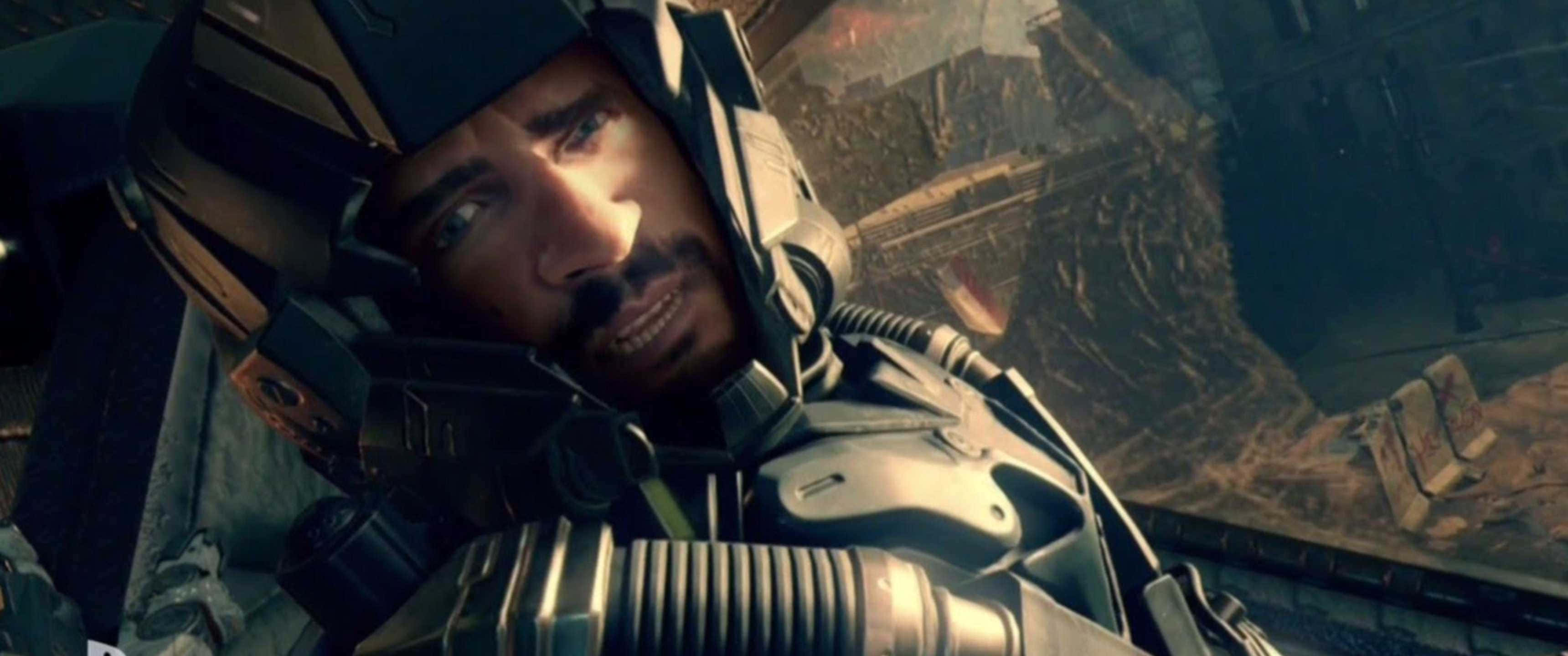 3440x1440p Call Of Duty Black Ops 4 桌布 壁紙 — 一名身穿未來裝甲的士兵透過駕駛艙窗戶凝視著被戰爭摧毀的外星景觀。