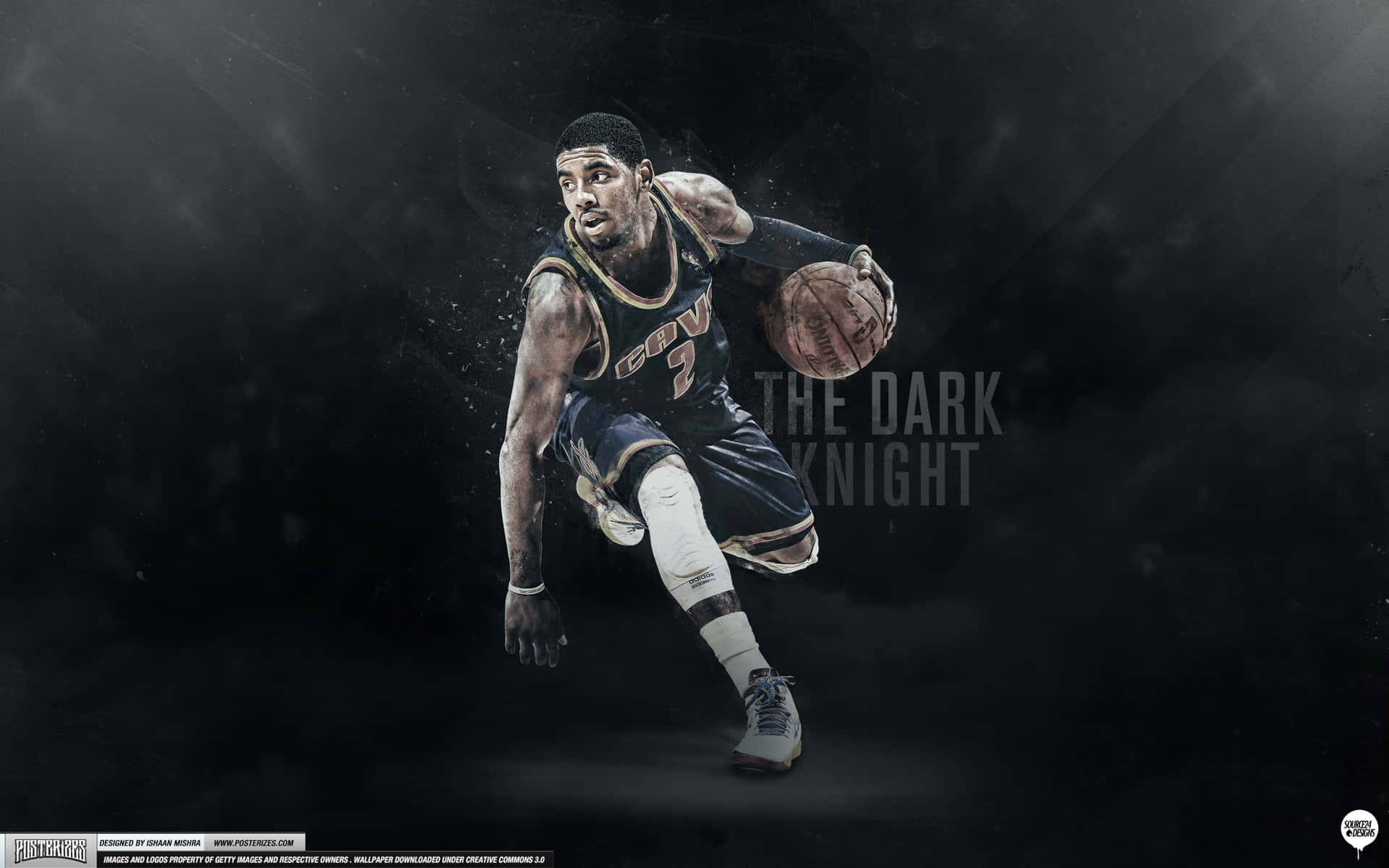 Kyrie Irving Cool 桌布 壁紙 — 一名身穿深色球衣的籃球運動員在煙霧瀰漫的黑色背景下，配合戲劇性的燈光，激烈地運球。