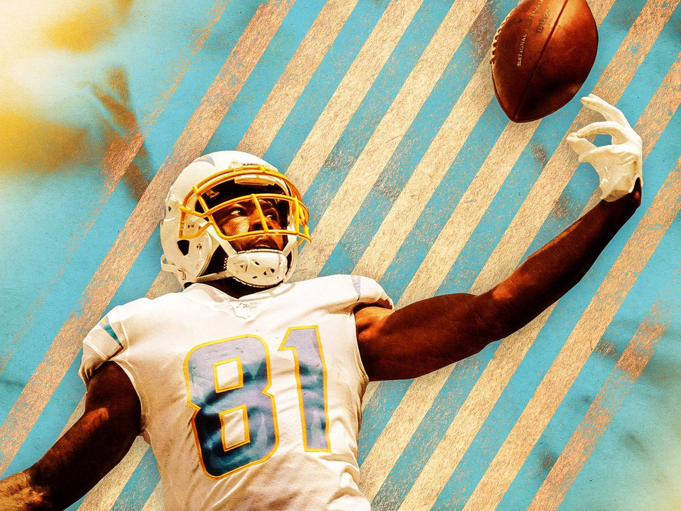 美式足球員身穿81號球衣在半空中接球。 — NFL GIF 壁紙
