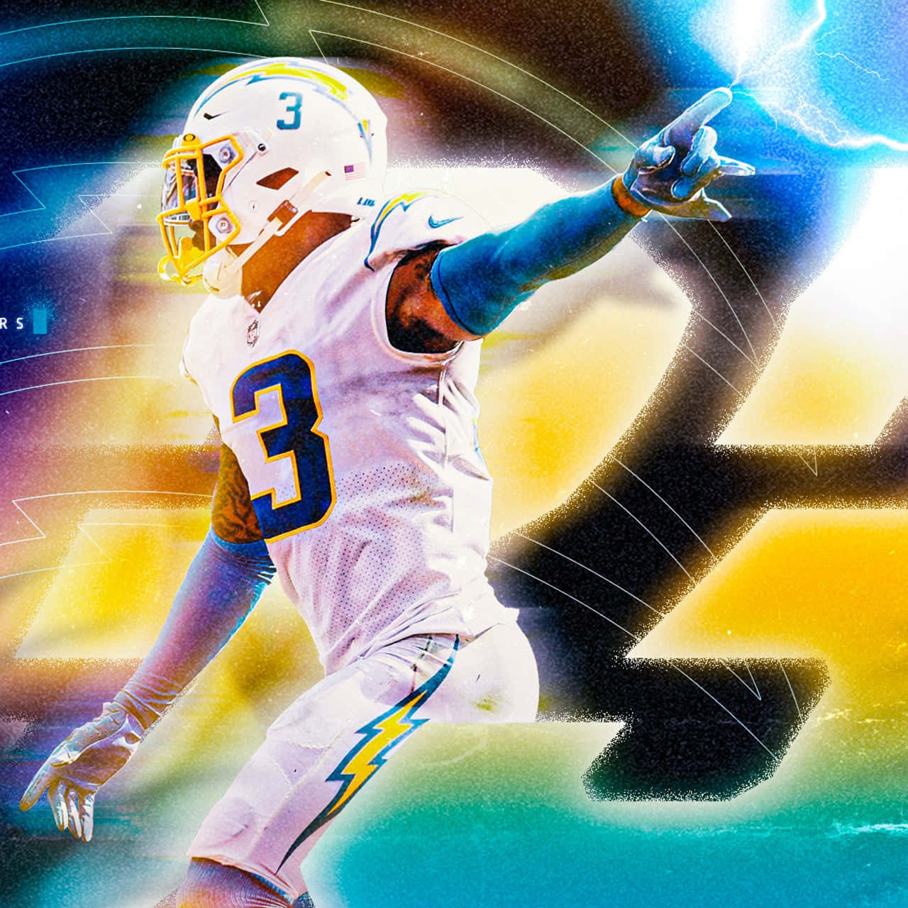 足球員3號在閃電效果中移動。 — NFL GIF 壁紙