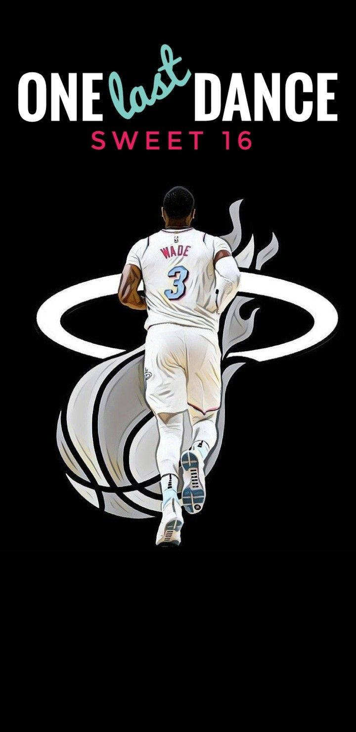 NBA 桌布 壁紙 — 一名身穿白色球衣、背號3的籃球運動員在黑色背景上，伴隨著旋轉的白色圖形和文字「ONE last DANCE SWEET 16」向前奔跑。