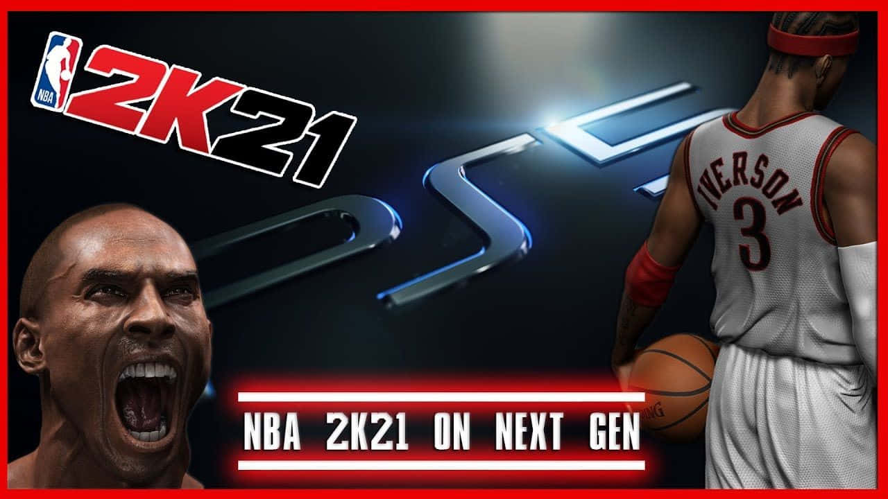 NBA 2k21 桌布 壁紙 — 一名身穿白色球衣、號碼3的籃球運動員持球，而一名大喊的球員特寫佔據前景，背景為深色並帶有發光的NBA 2K21標誌。