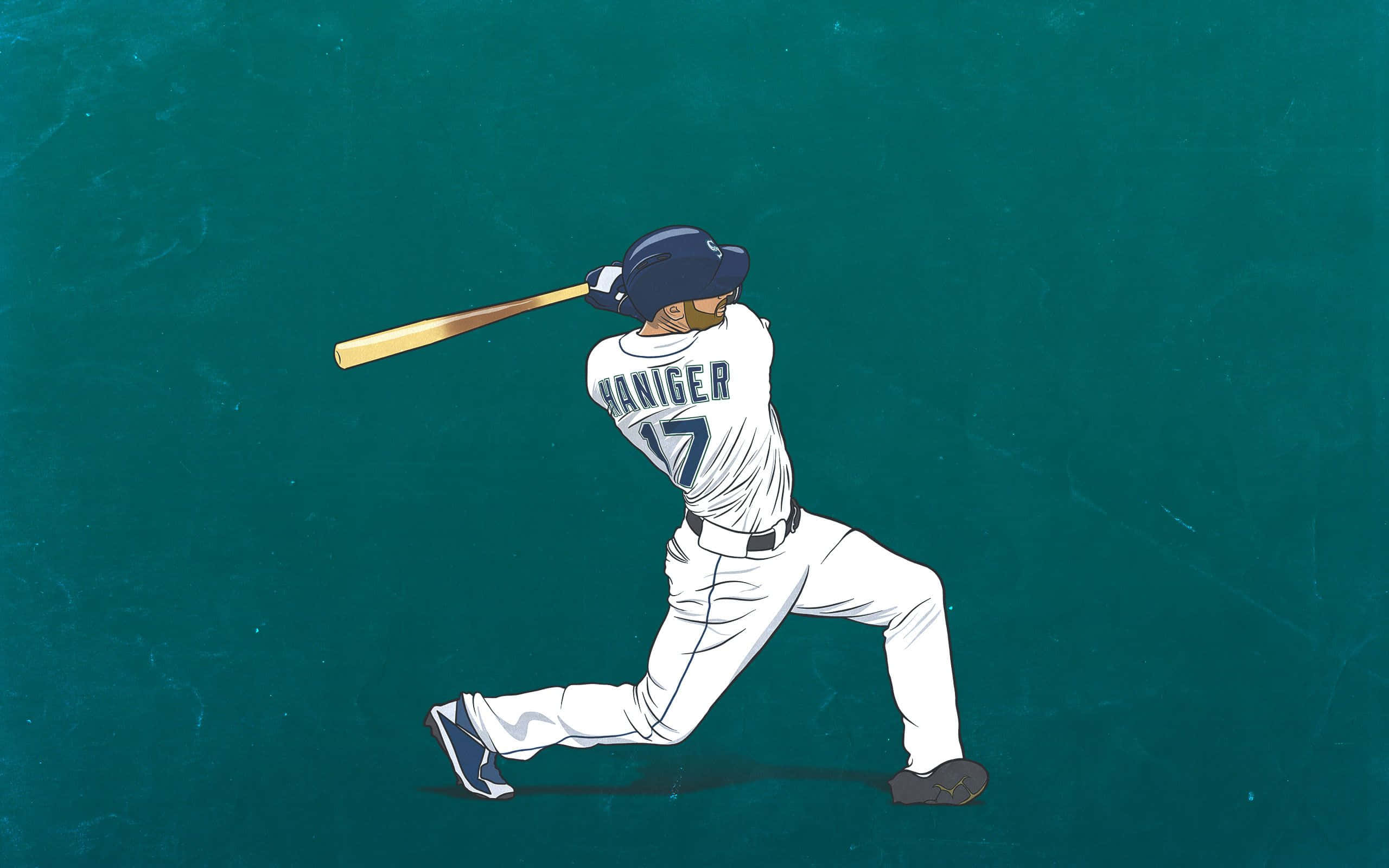 baseball bat 桌布 壁紙 — 一名身穿白色球衣的棒球運動員在帶有紋理的青綠色背景上揮棒。