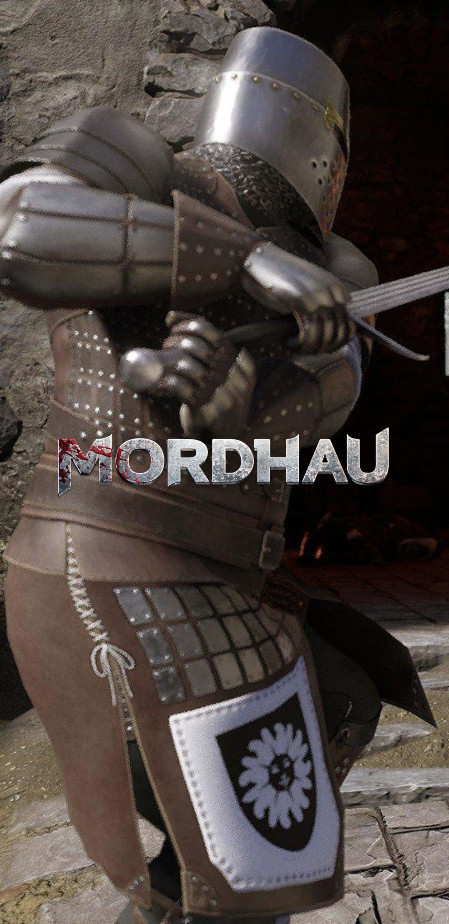 Pixel 3xl Mordhau 桌布 壁紙 — 一名身穿精細板甲的騎士在石牆中世紀場景中握著劍。