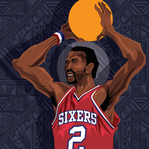身穿紅色Sixers球衣的籃球運動員，專注地投籃。 — Michael B Jordan 壁紙