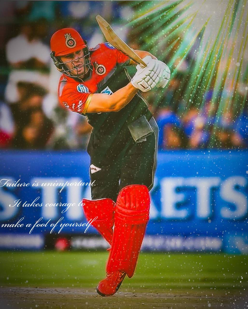 Athletic 桌布 壁紙 — 一名身穿紅色裝備的板球擊球手在雨中球場上強力揮擊，身後爆發出綠色光束。