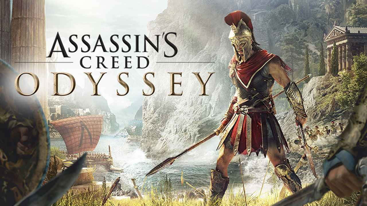 Strategy Games 桌布 壁紙 — 一名身穿紅金盔甲的斯巴達戰士，傲然站立在長滿青草的懸崖上，俯瞰著擁有船隻和神廟的希臘沿海城市。