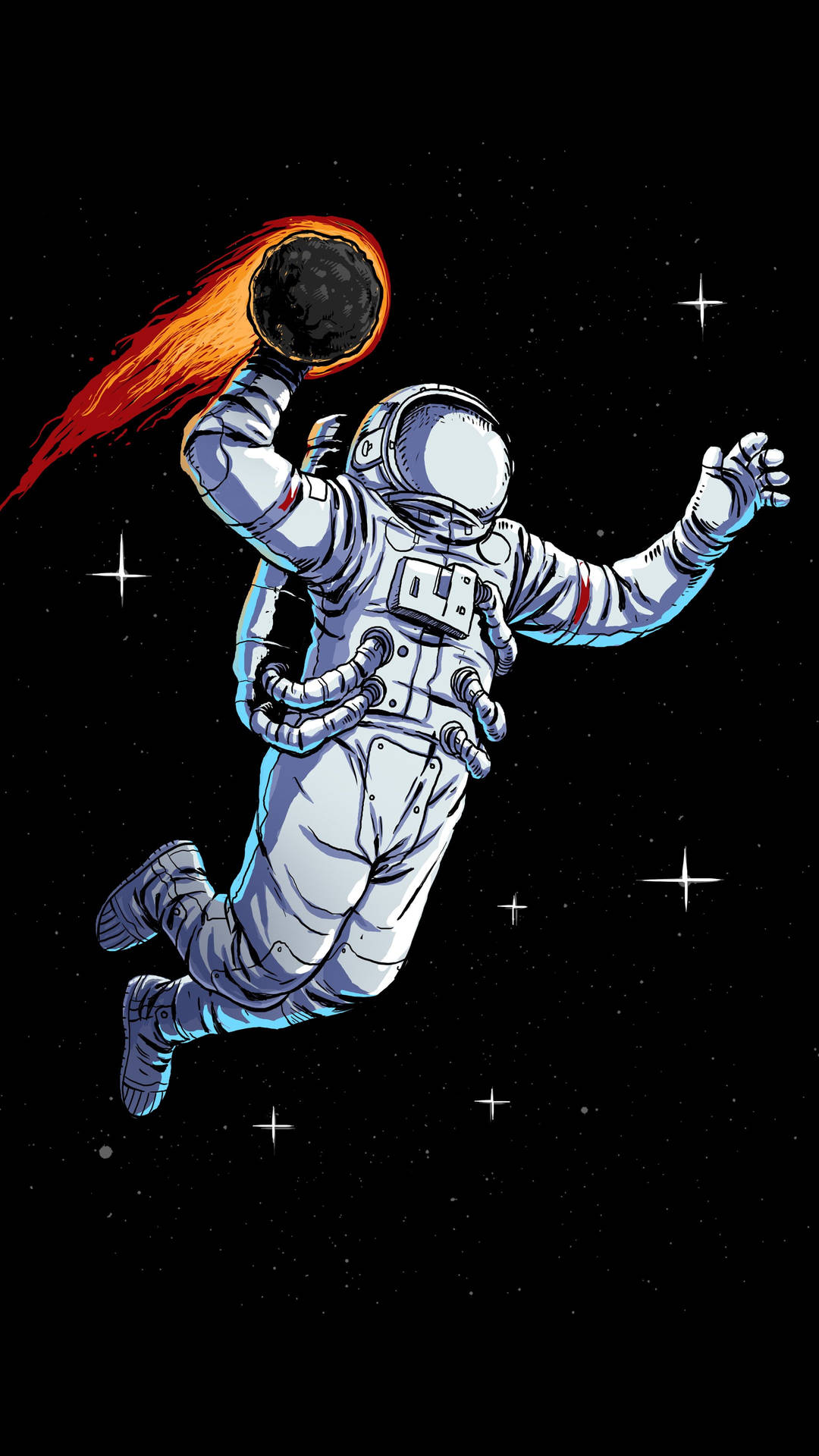 太空人將熾熱流星擲過繁星太空 — 太空人 壁紙