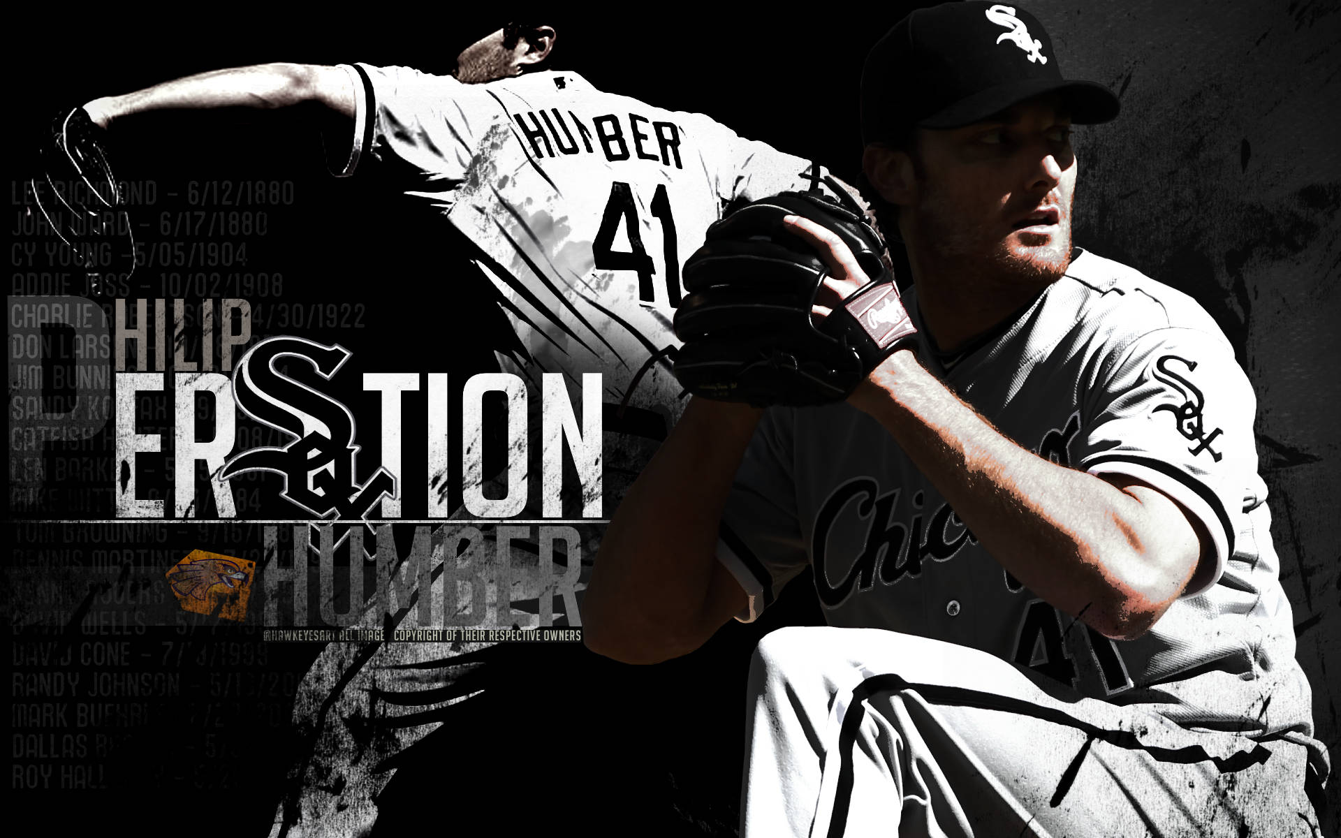 Chicago White Sox 桌布 壁紙 — 一名身穿芝加哥白襪隊球衣的戲劇性黑白棒球運動員，在粗糙紋理背景前手持手套擺姿勢。
