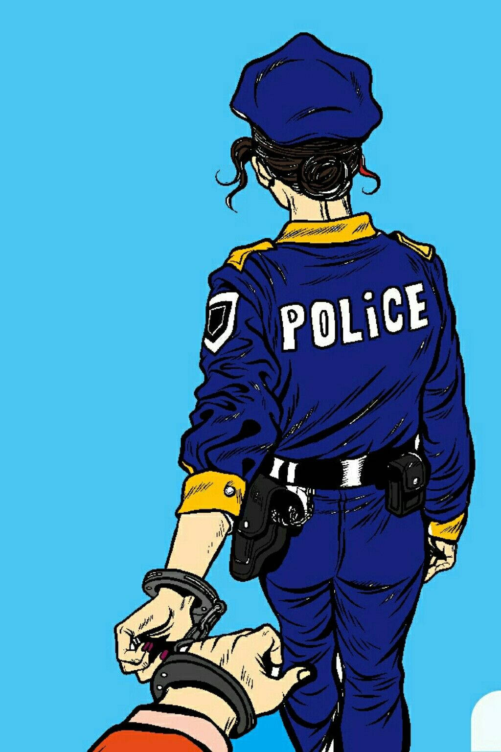 job 桌布 壁紙 — 一名身穿藍色制服的警察從背後被看到，雙手被戴上手銬並由另一人固定。