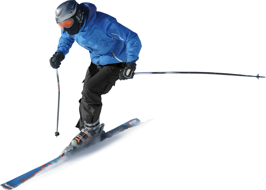ski 桌布 壁紙 — 一名身穿藍色外套的滑雪者以動態動作和雪花飛濺的方式在雪坡上滑行。