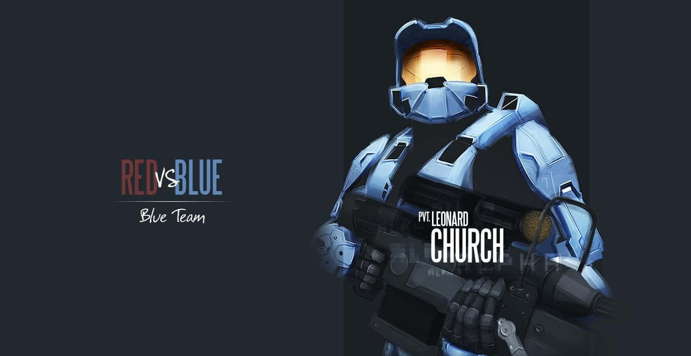 Halo 5 Blue Team 桌布 壁紙 — 一名身穿藍色盔甲的Halo士兵，戴著發光面罩，在黑暗背景中手持武器，並帶有「Red vs Blue」文字。