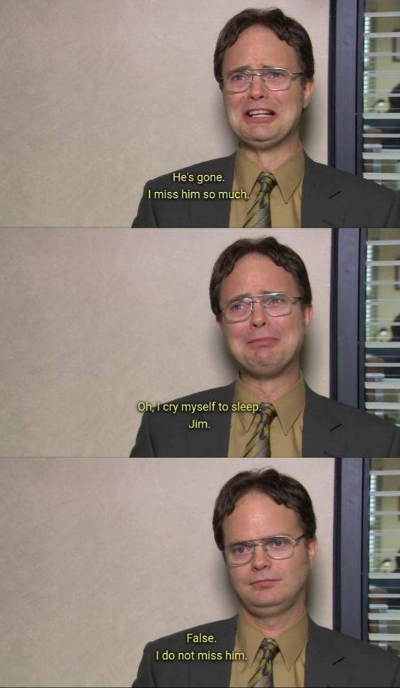 Crying Meme 桌布 壁紙 — 一名身穿西裝、戴眼鏡的男子在隔間環境中表現出誇張的悲傷，然後面無表情地否認。