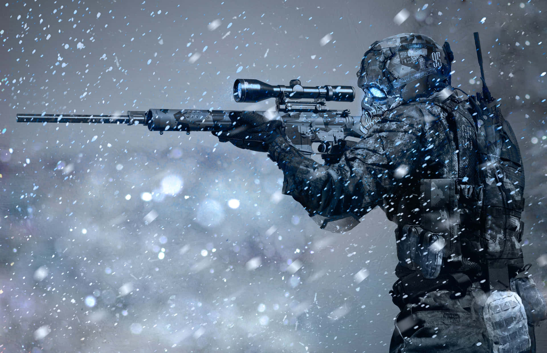 士兵在雪地冬季環境中瞄準步槍 — 軍隊 壁紙