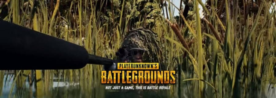pubg 4K gaming 桌布 壁紙 — 一名身穿迷彩裝備的士兵隱藏在高高的蘆葦叢中，在沼澤戰場場景中瞄準步槍。