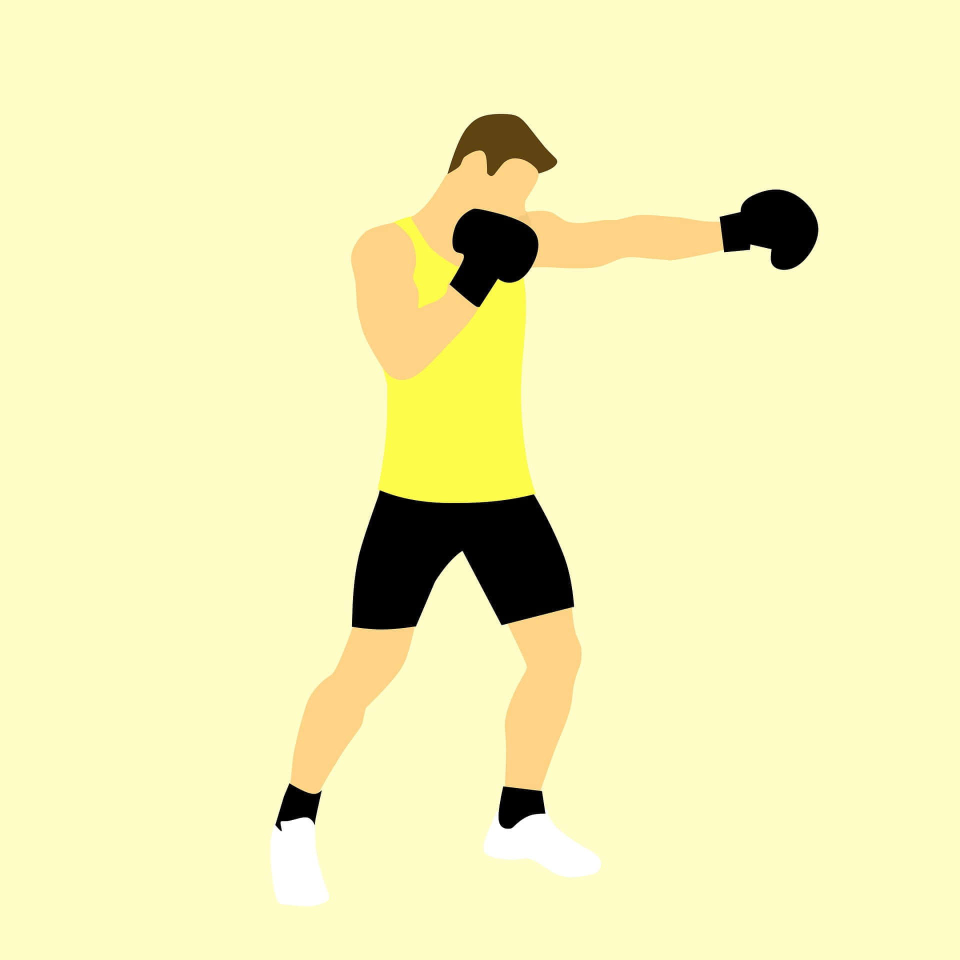 Boxing 桌布 壁紙 — 一名身穿黃色背心和黑色短褲的拳擊手，在淡黃色背景前揮出一拳。
