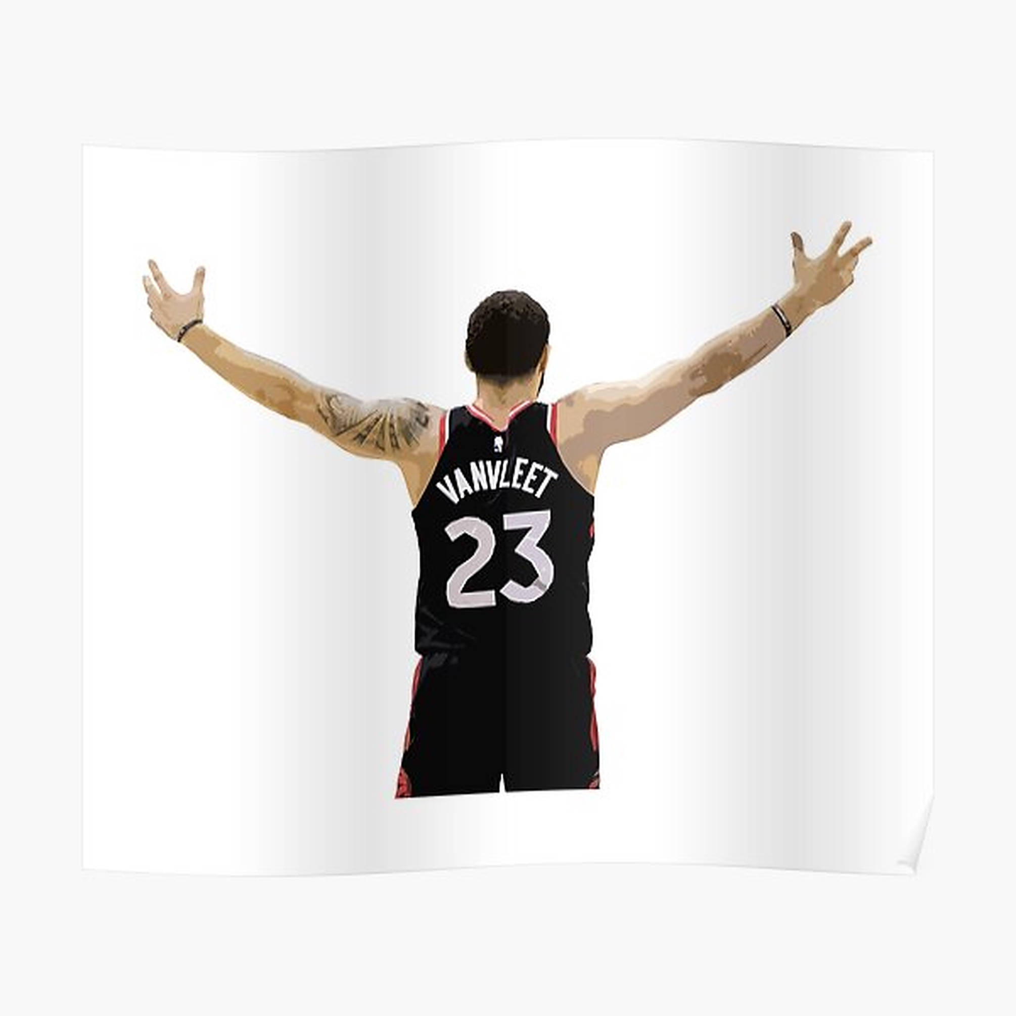 Fred Vanvleet 桌布 壁紙 — 一名身穿黑色球衣、背號23、名字VANVLEET的籃球運動員，在白色背景前張開雙臂站立。