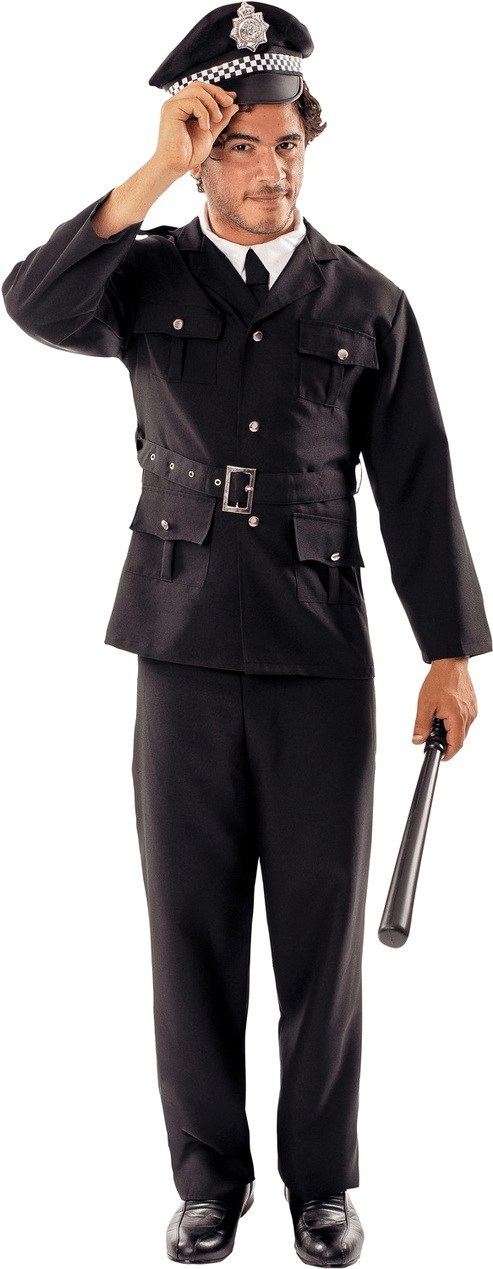 警察 桌布 壁紙 — 一名身穿黑色警察制服的男人，在透明背景前手持警棍敬禮。